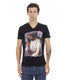 V-neck Short Sleeve T-shirt with Front Print 2XL Men