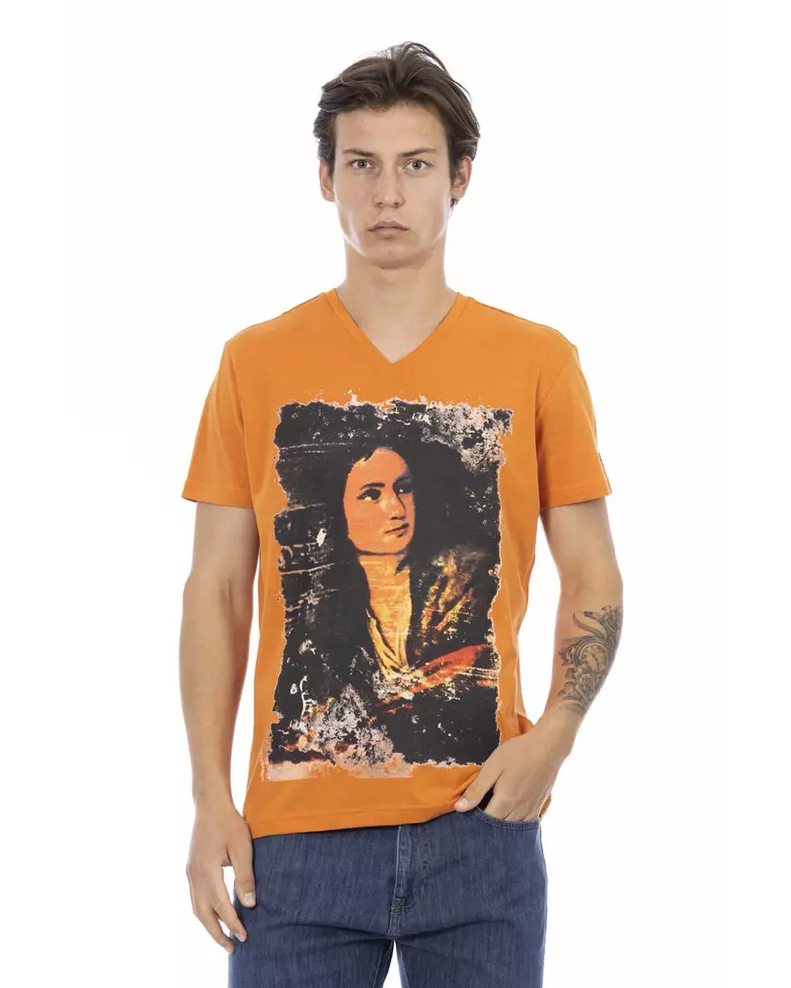 Short Sleeve V-Neck T-Shirt with Front Print L Men Main image