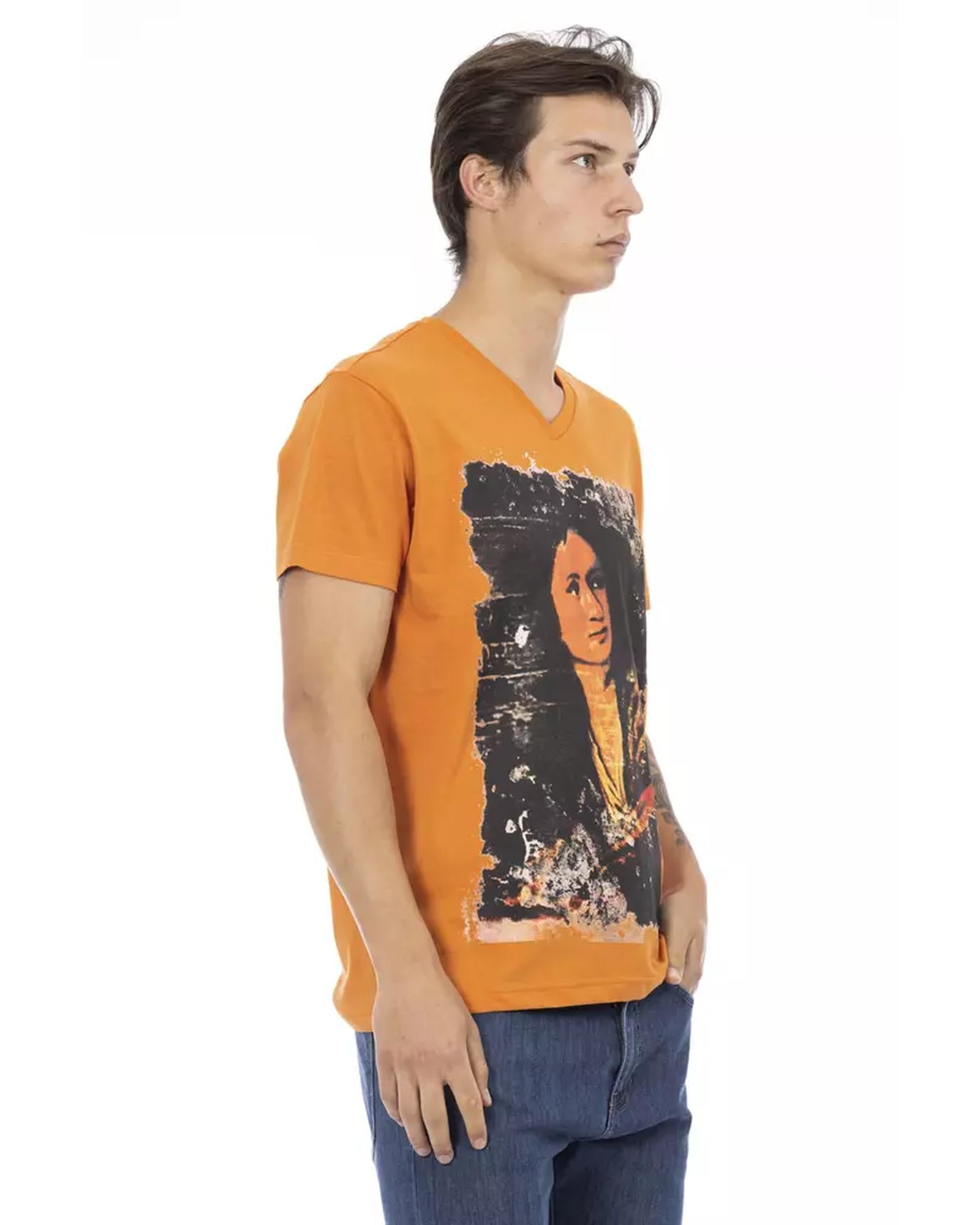 Short Sleeve V-Neck T-Shirt with Front Print M Men Secondary image