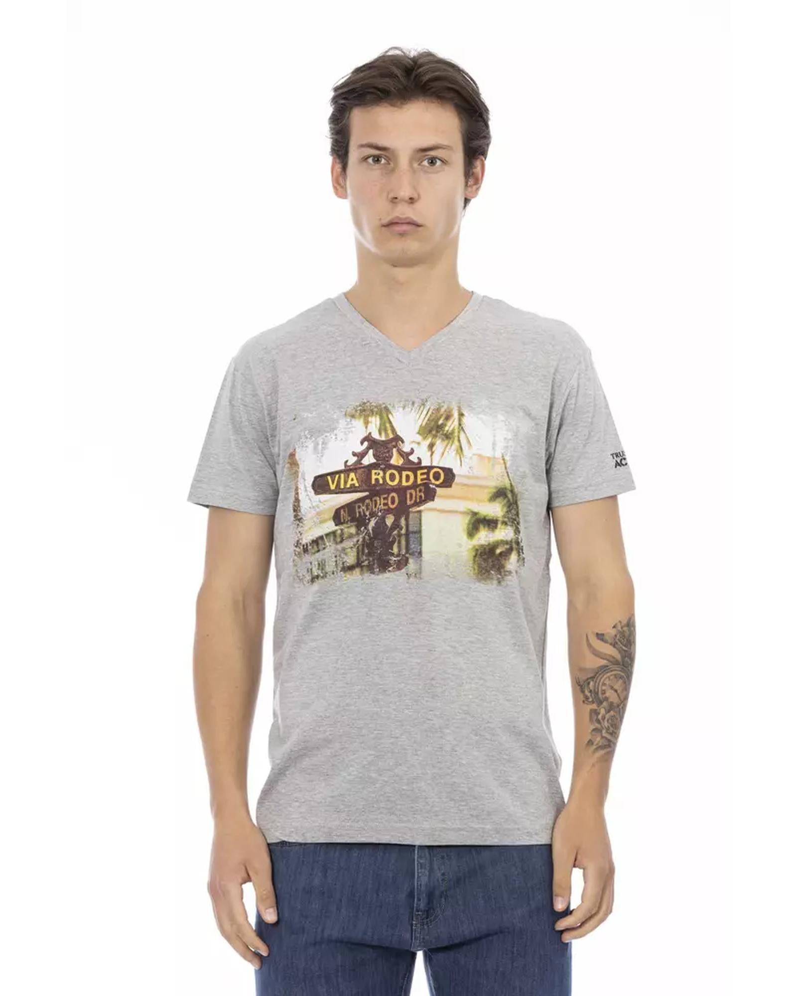 Short Sleeve T-shirt with V-neck and Front Print M Men Main image