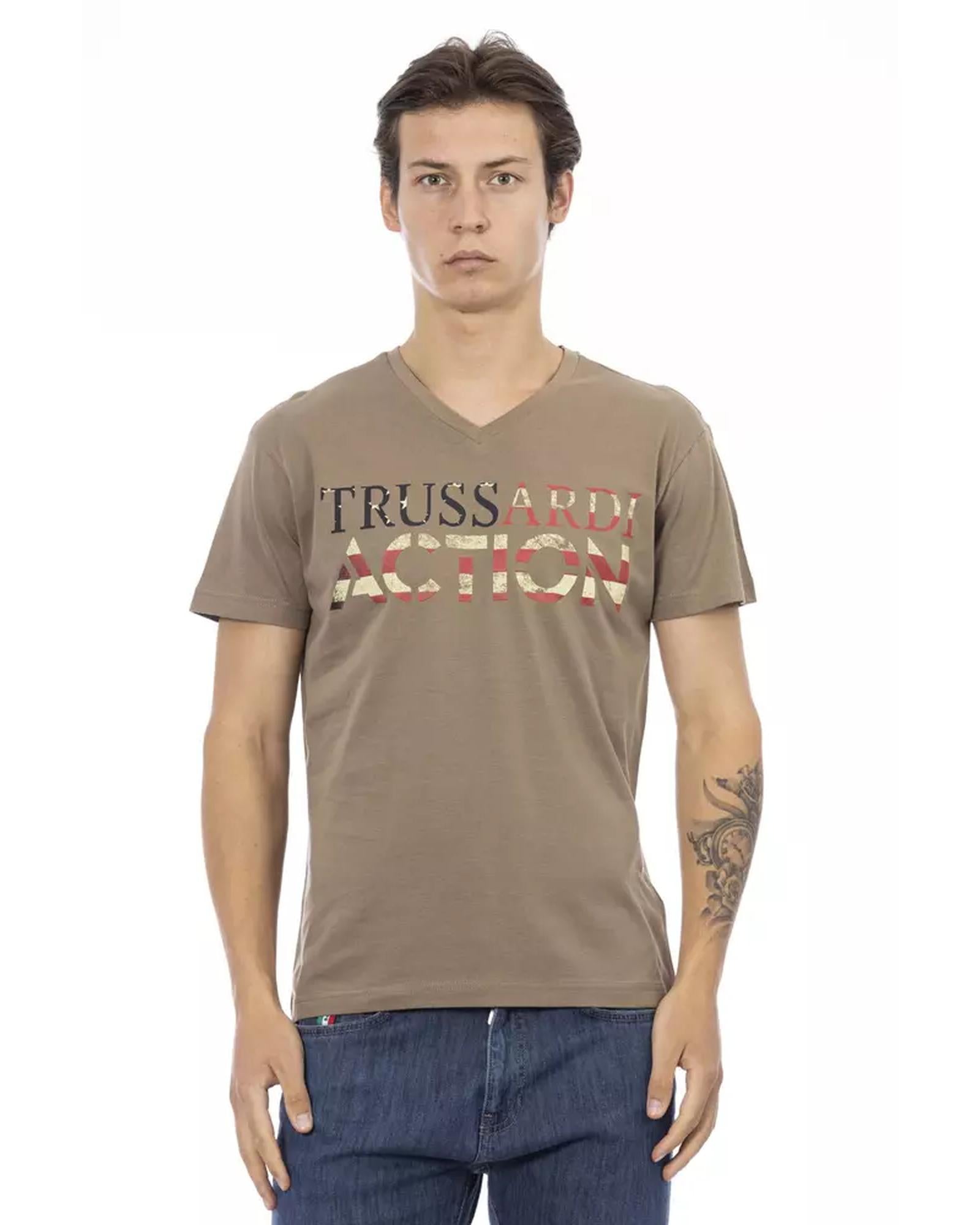 Short Sleeve T-shirt with V-neck and Front Print M Men Main image
