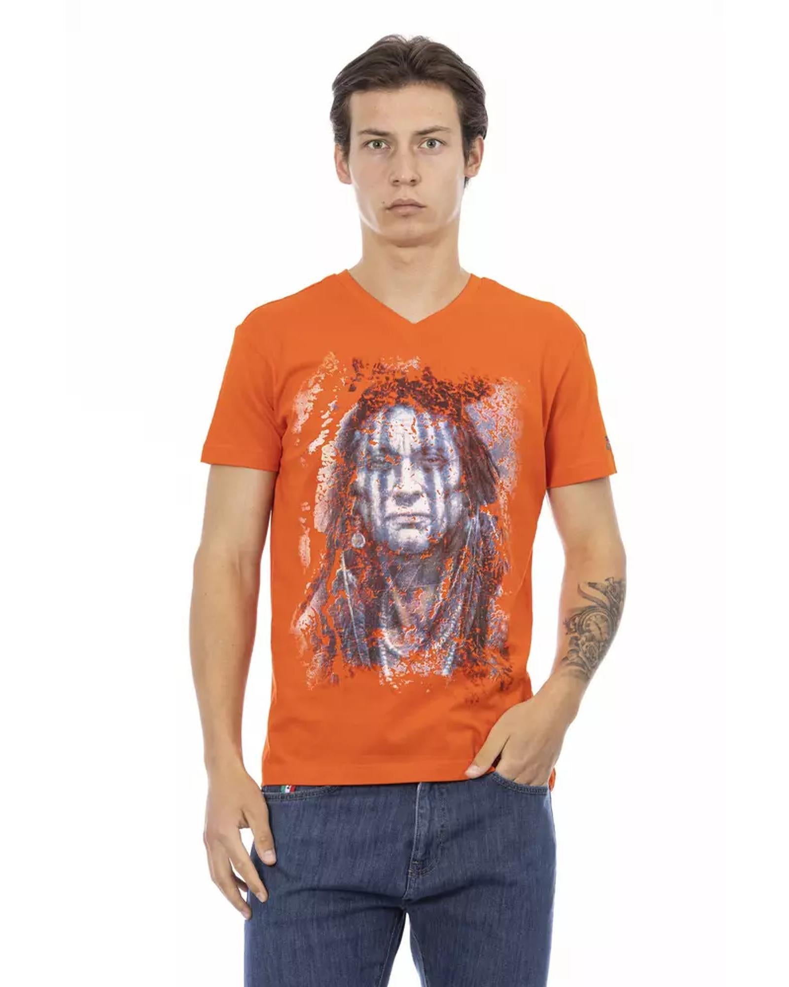 Short Sleeve V-Neck T-Shirt with Front Print M Men Main image