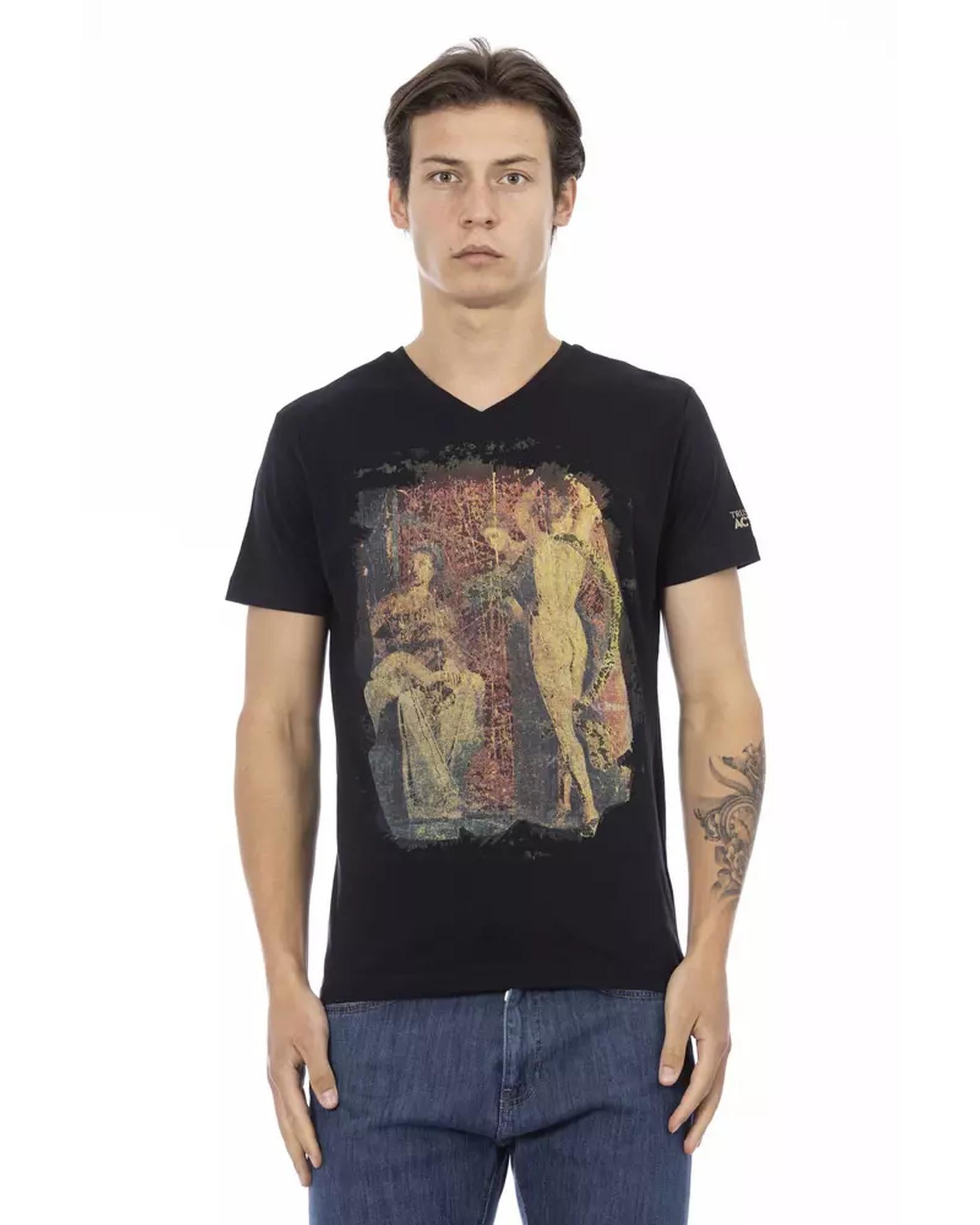 Short Sleeve V-Neck T-Shirt with Front Print M Men Main image