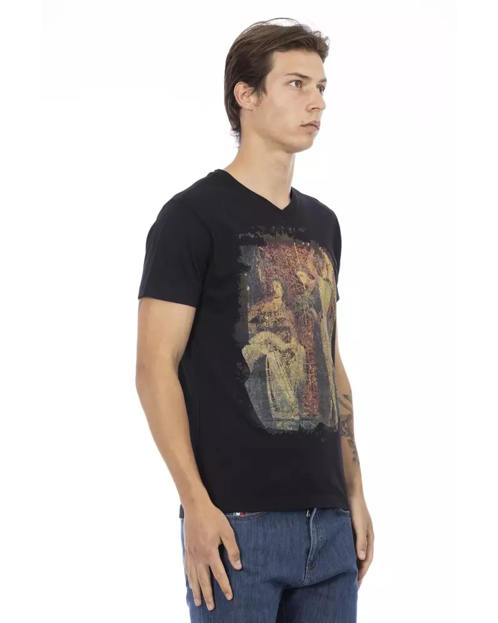 Short Sleeve V-Neck T-Shirt with Front Print M Men Secondary image