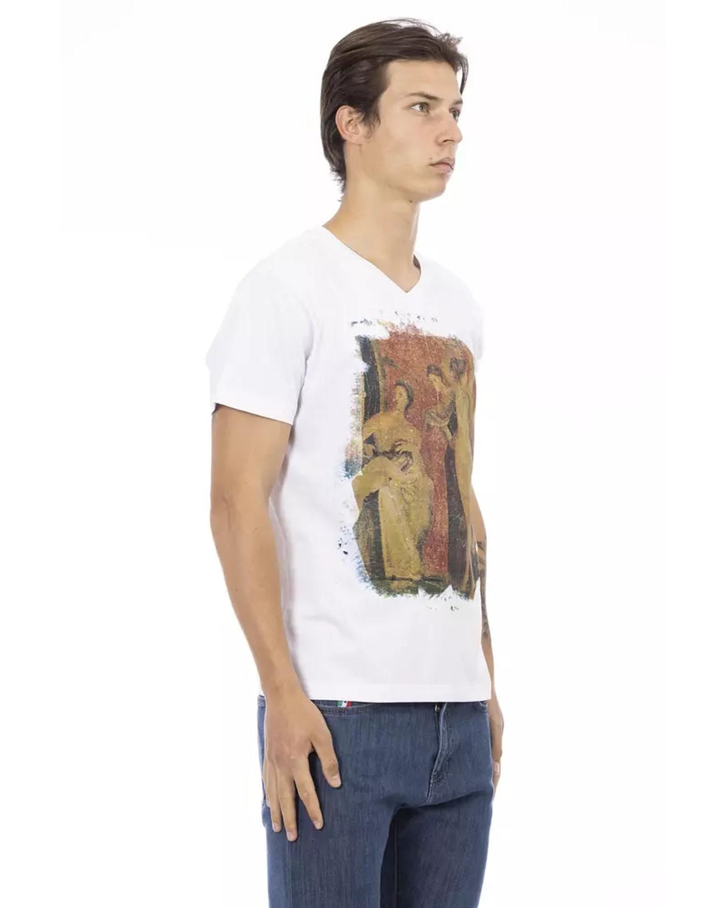 Front Print Short Sleeve V-Neck T-Shirt 2XL Men
