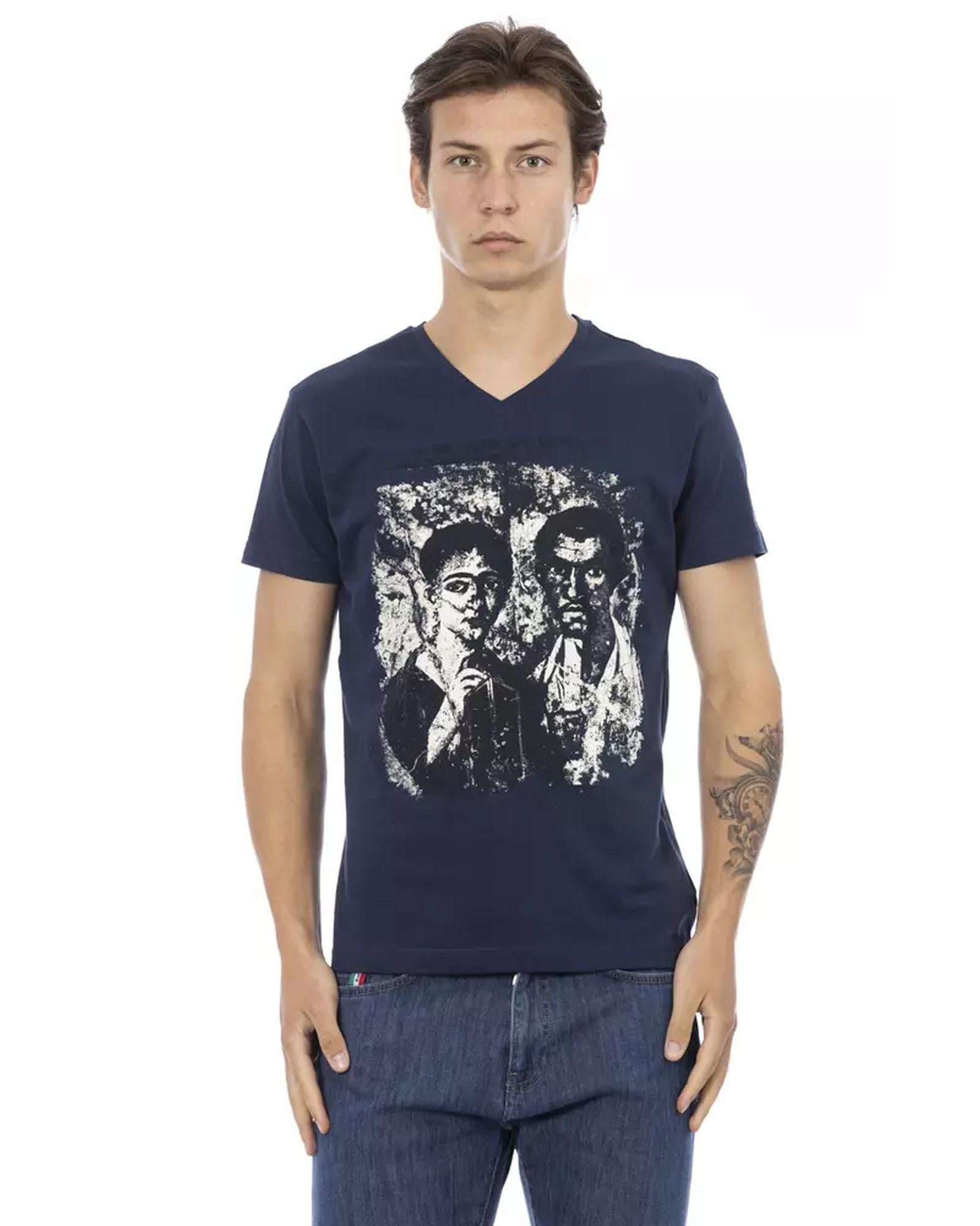 Short Sleeve T-shirt with V-neck and Front Print M Men Main image