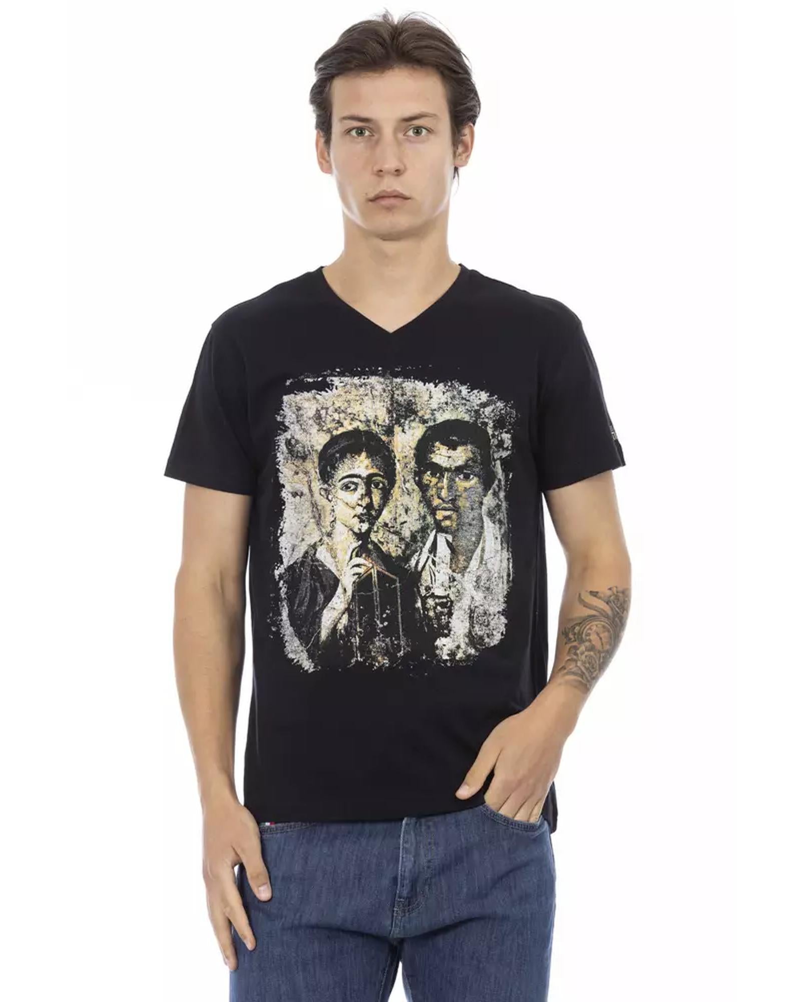 Short Sleeve T-shirt with V-neck and Front Print 2XL Men Main image