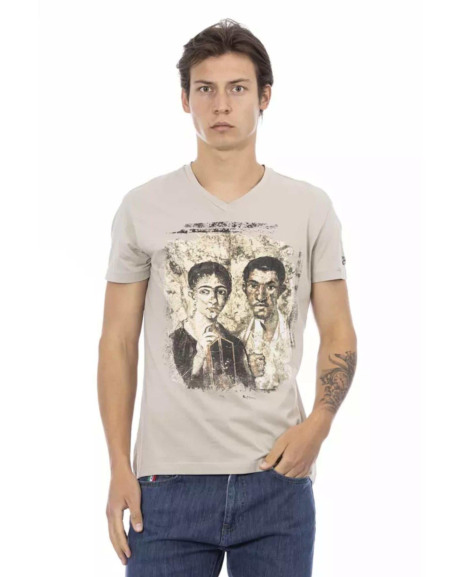 Front Print Short Sleeve V-Neck T-Shirt L Men Main image