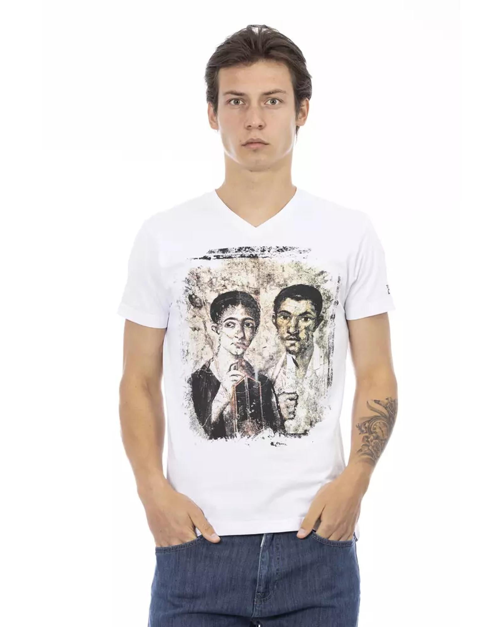 Short Sleeve V-Neck T-Shirt with Front Print 2XL Men Main image