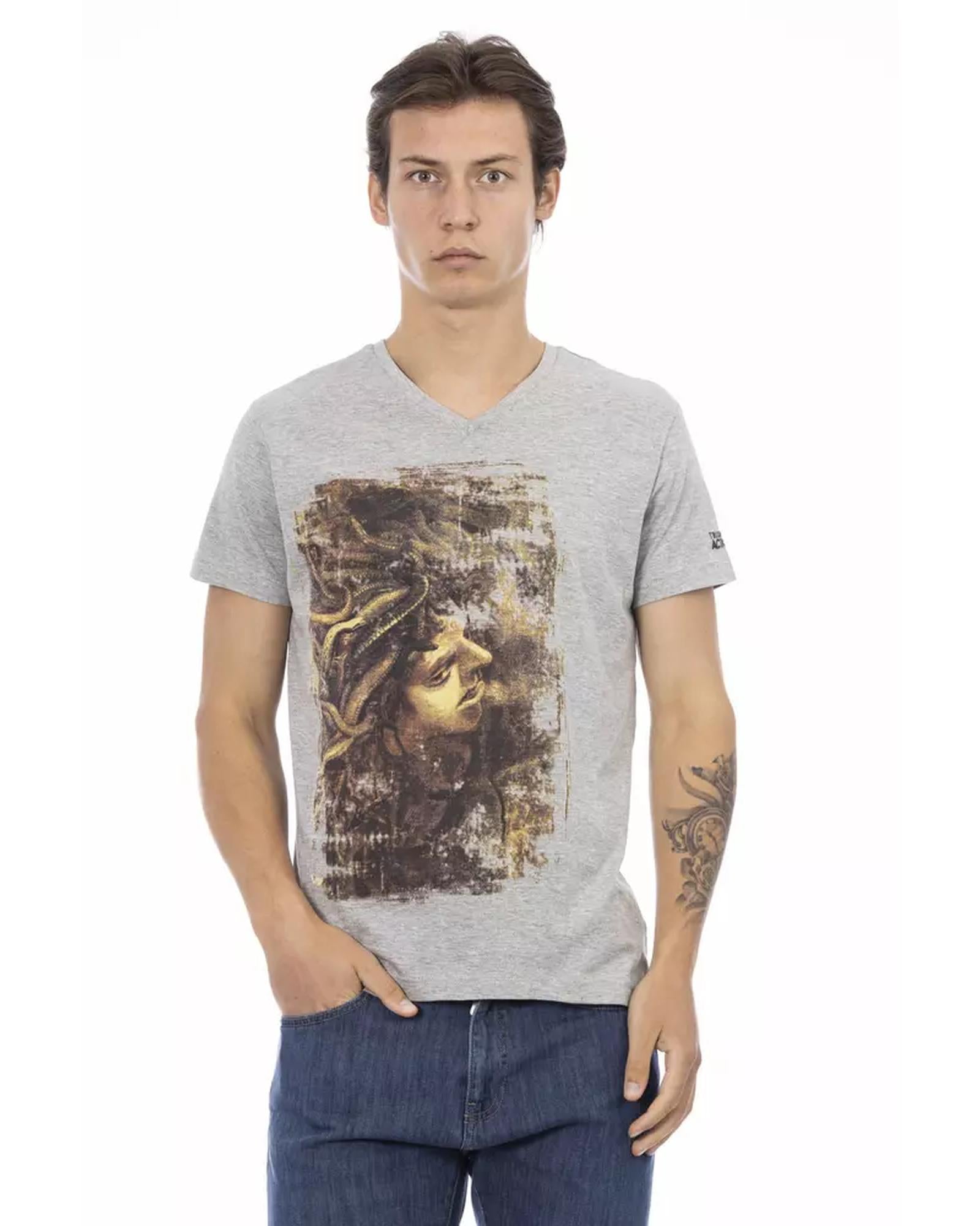 Short Sleeve V-Neck T-shirt with Front Print M Men Main image