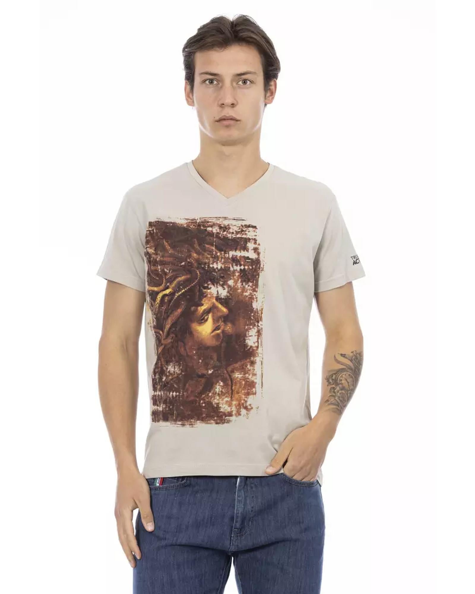 Short Sleeve V-Neck T-shirt with Front Print M Men Main image