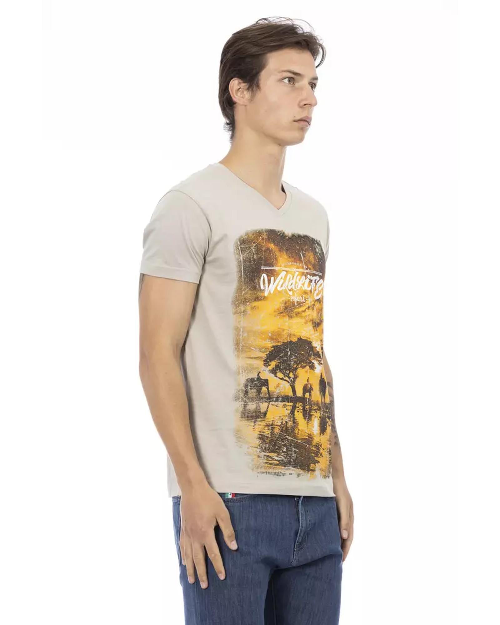 Short Sleeve V-neck T-shirt with Front Print L Men Secondary image