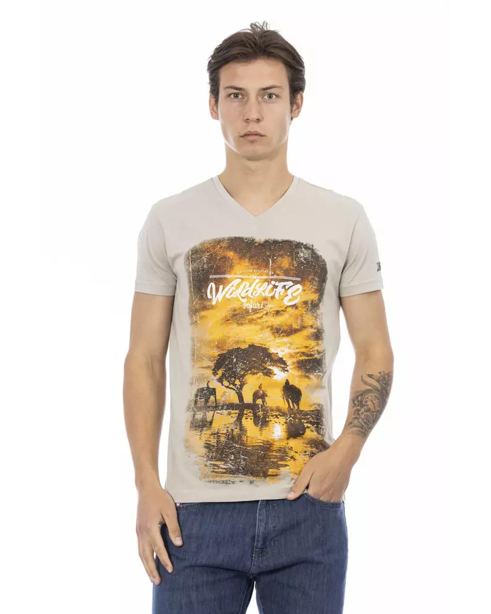 Short Sleeve V-neck T-shirt with Front Print M Men Main image