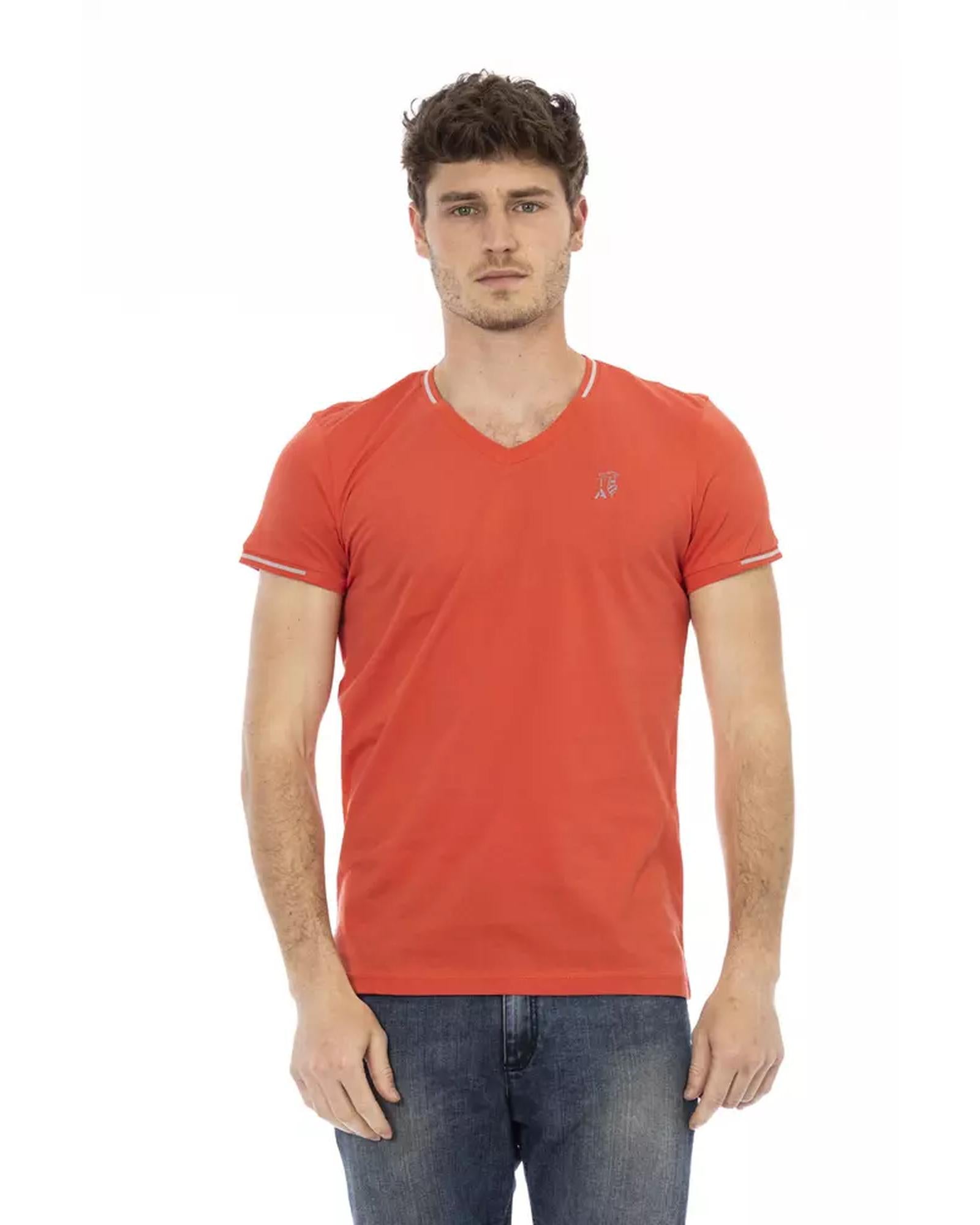 Short Sleeve T-shirt with V-neck and Chest Print L Men Main image