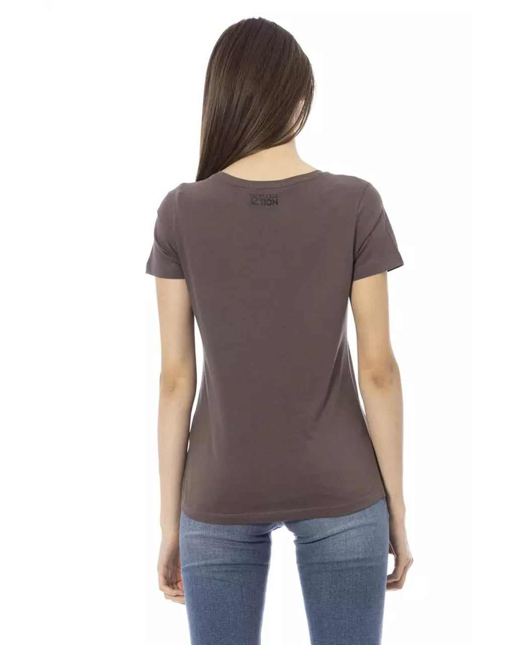 Short Sleeve V-Neck T-Shirt with Front Print L Women