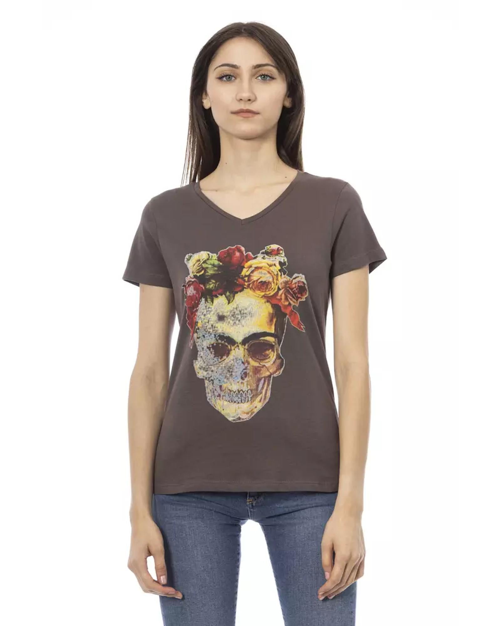 Short Sleeve V-Neck T-Shirt with Front Print M Women Main image
