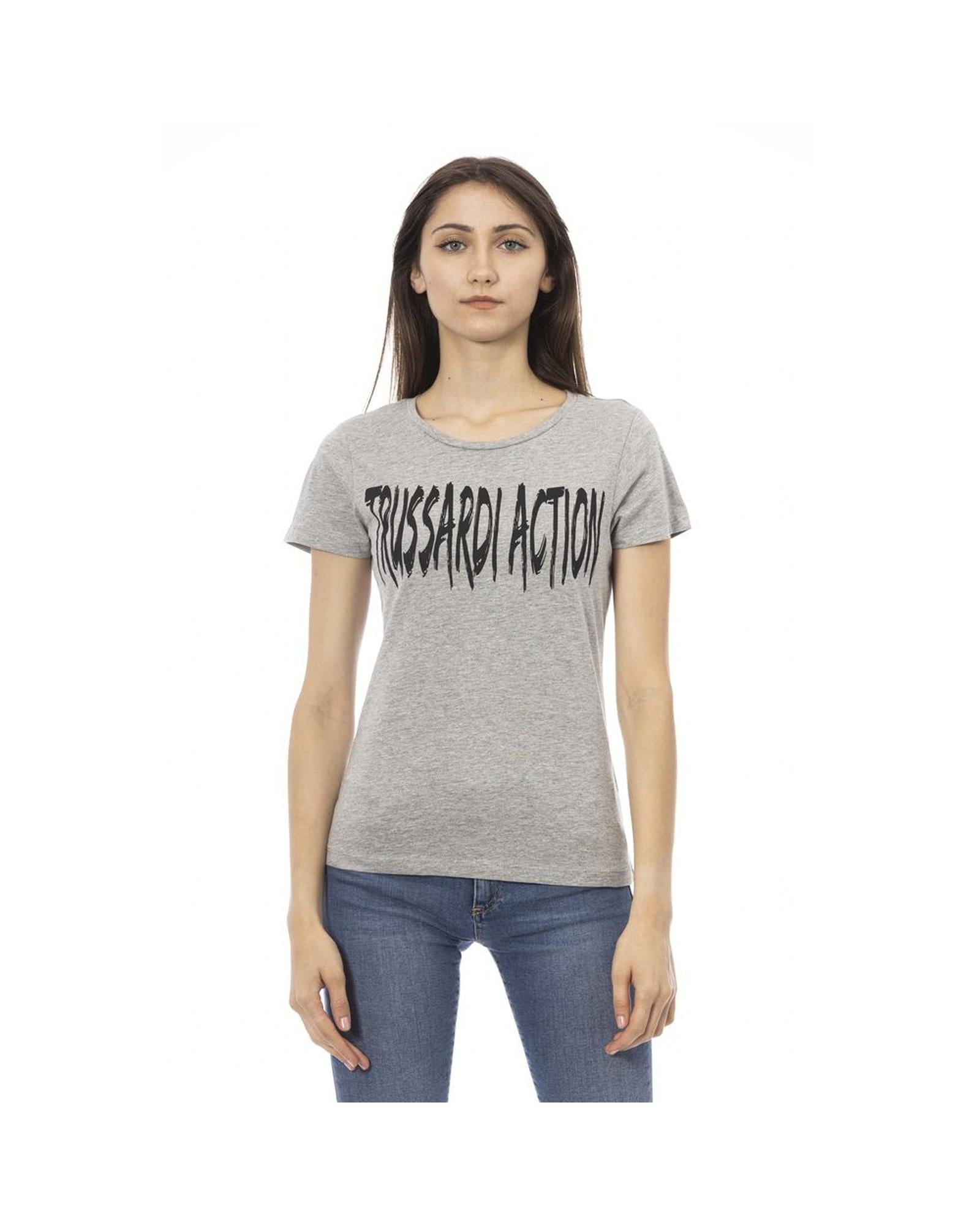 Trussardi Action Women's Elegant Gray Cotton-Blend Tee with Chic Print - M Main image