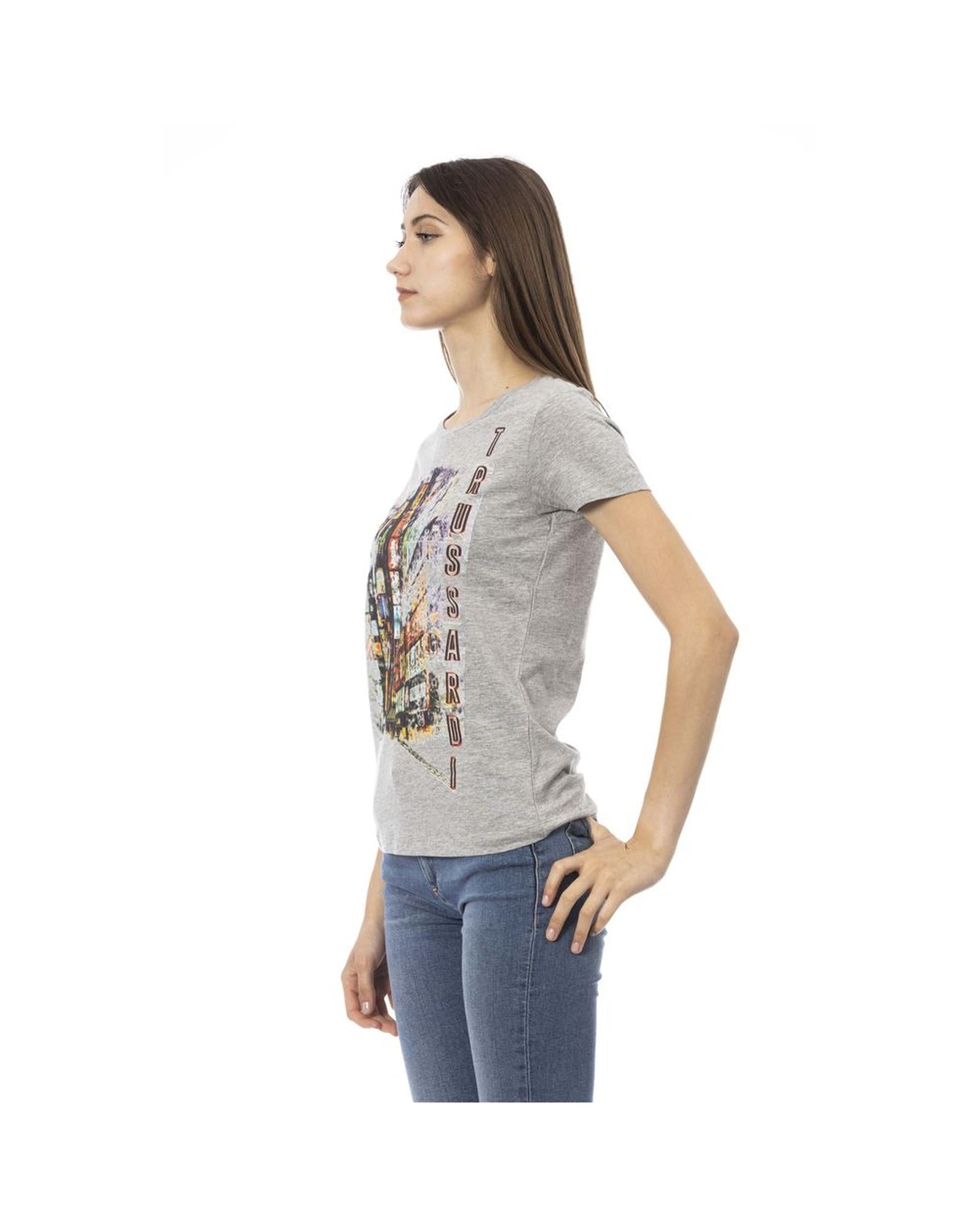 Trussardi Action Women's Chic Gray Cotton Blend Tee with Unique Print - S Secondary image