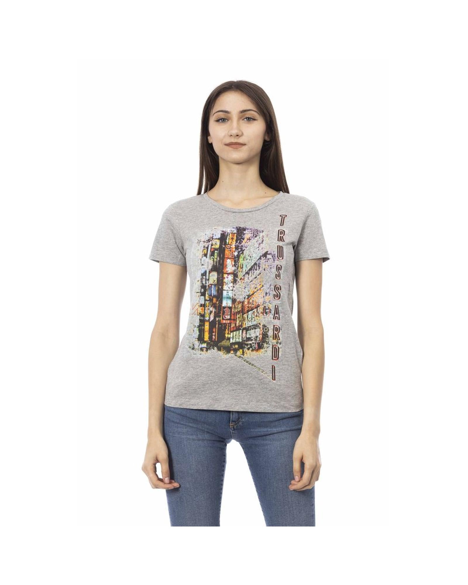 Trussardi Action Women's Chic Gray Cotton Blend Tee with Unique Print - XL Main image