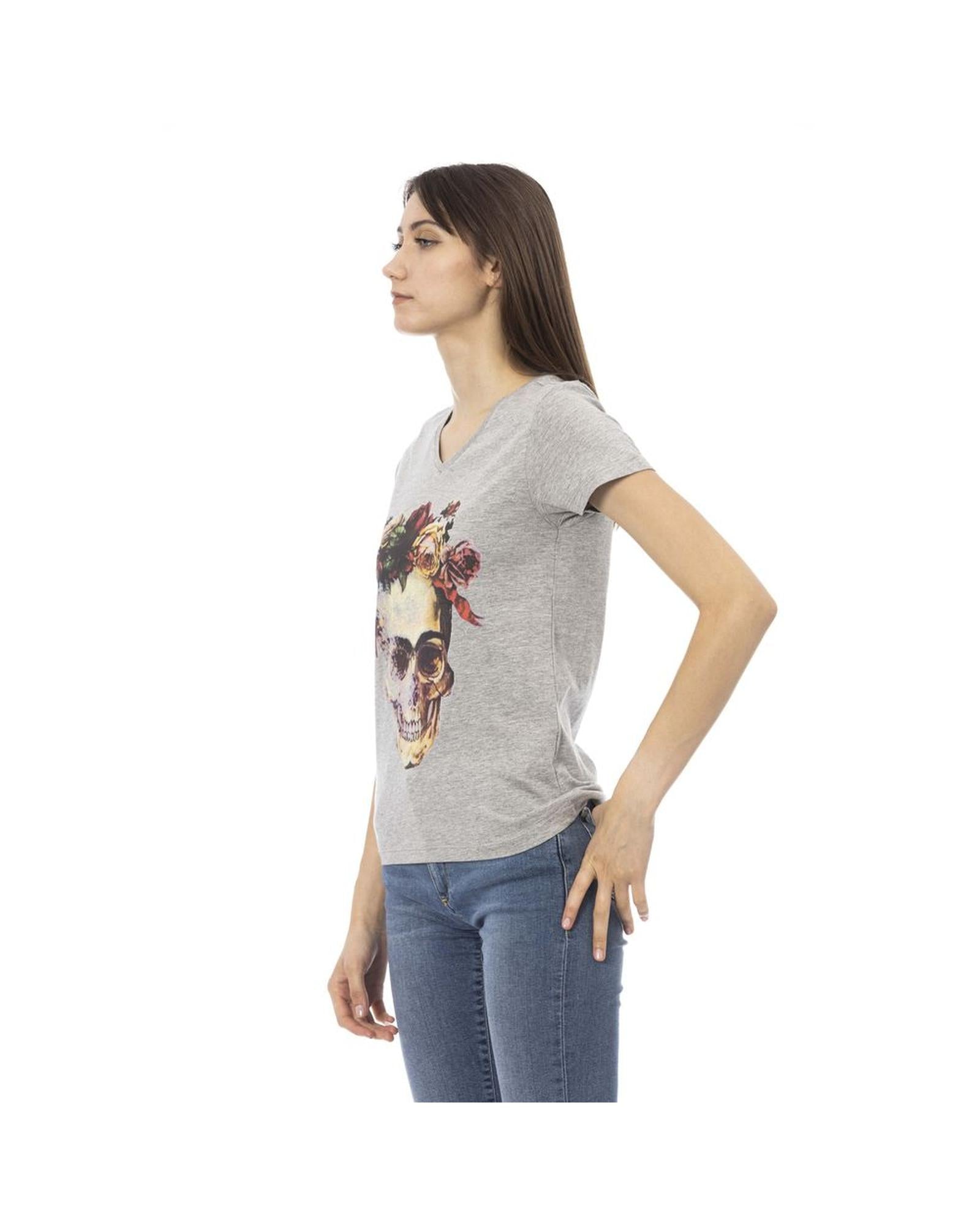 Trussardi Action Women's Elegant Gray V-Neck Tee with Front Print - S Secondary image