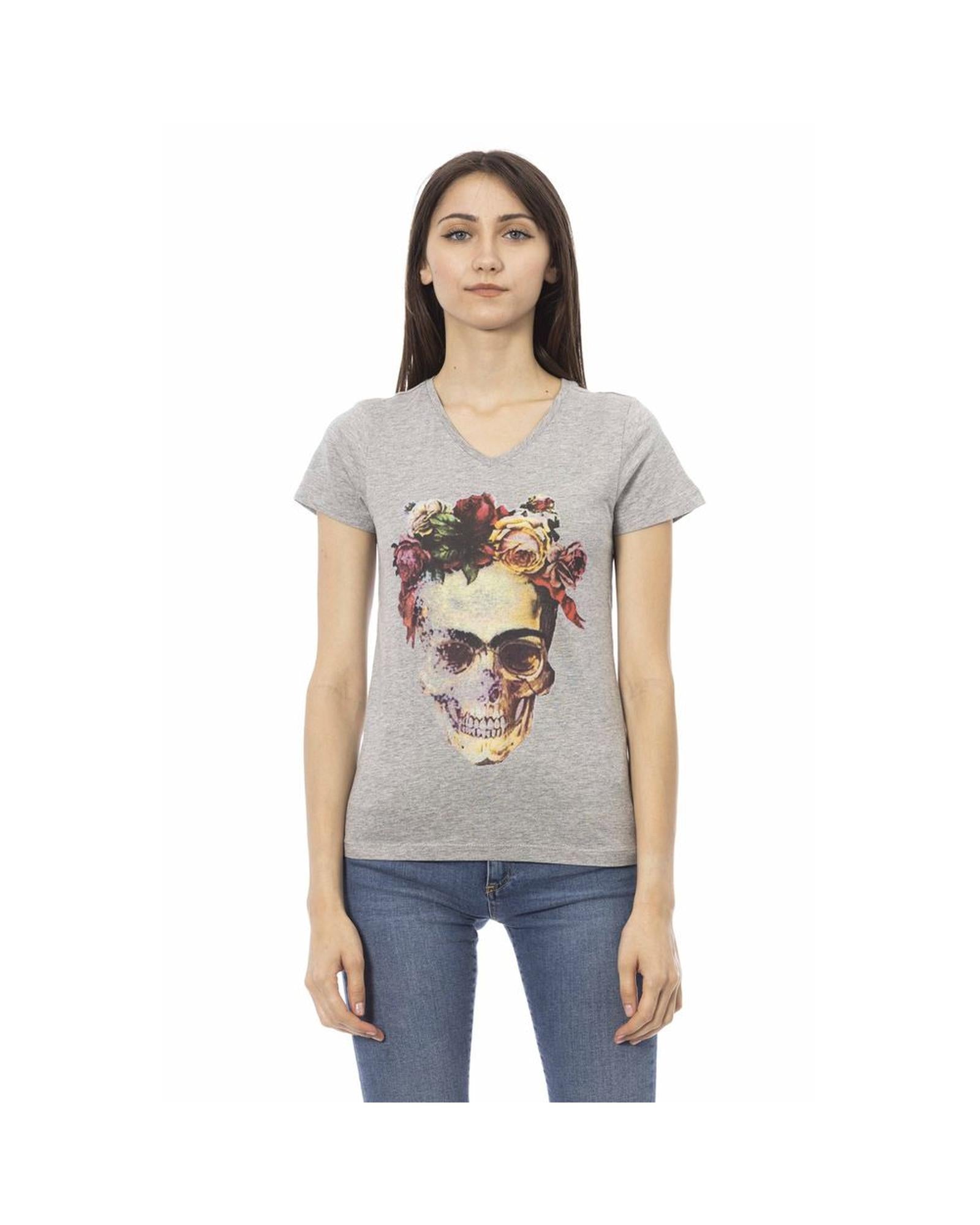 Trussardi Action Women's Elegant Gray V-Neck Tee with Front Print - XS Main image