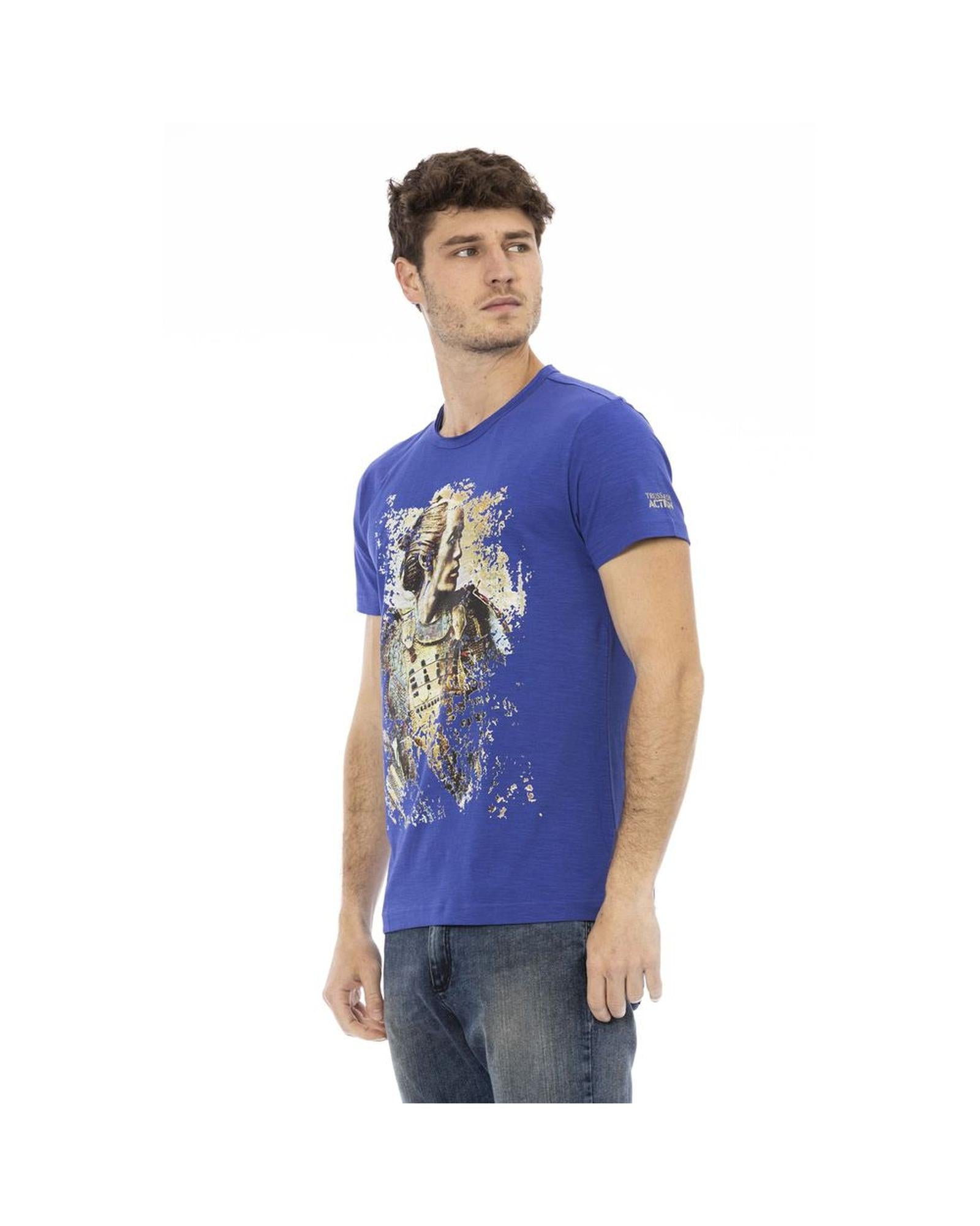 Trussardi Action Men's Sleek Blue Cotton Tee with Unique Front Print - 3XL Secondary image