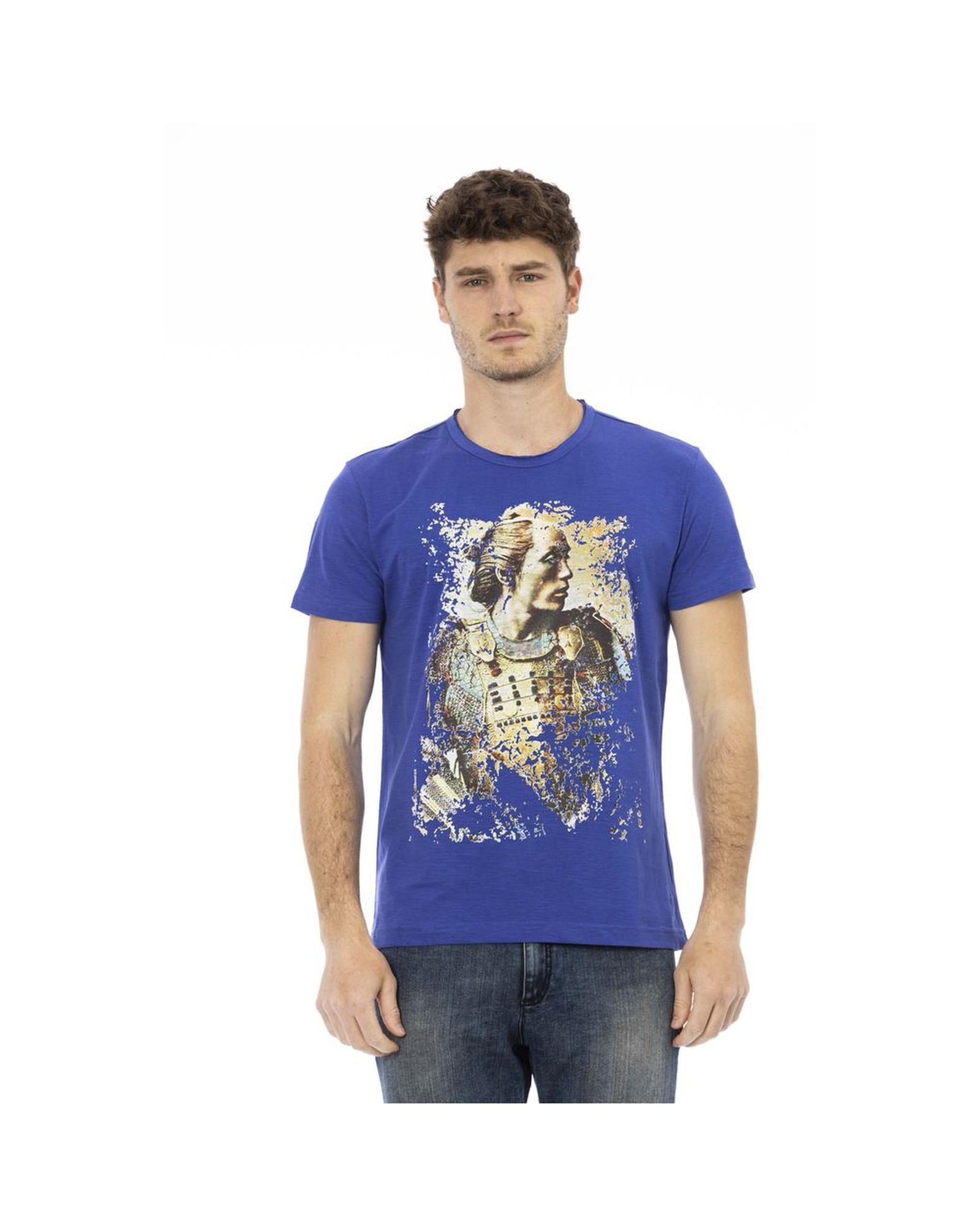 Trussardi Action Men's Sleek Blue Cotton Tee with Unique Front Print - M Main image