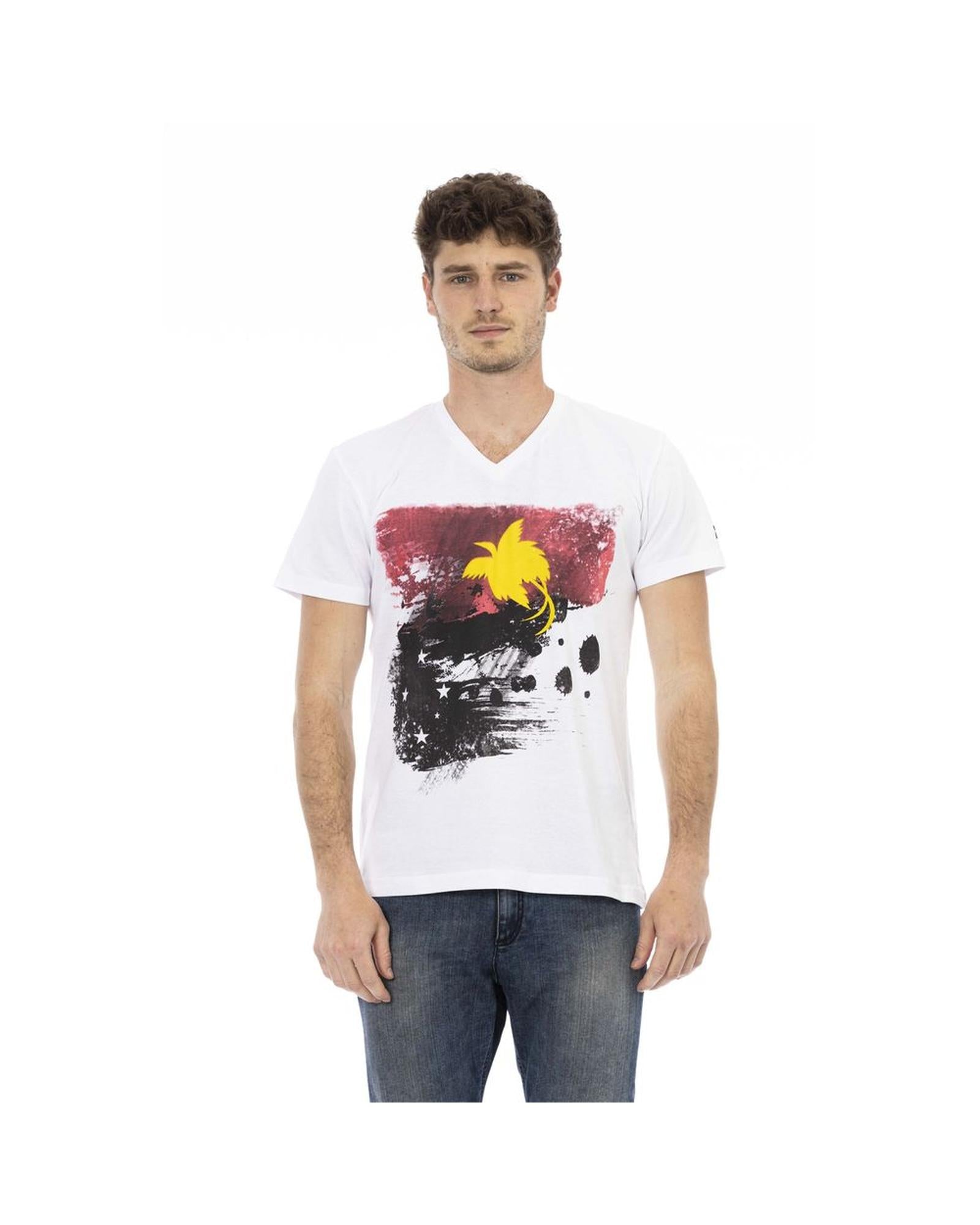 Trussardi Action Men's Elegant White V-Neck Tee with Front Print - L Main image