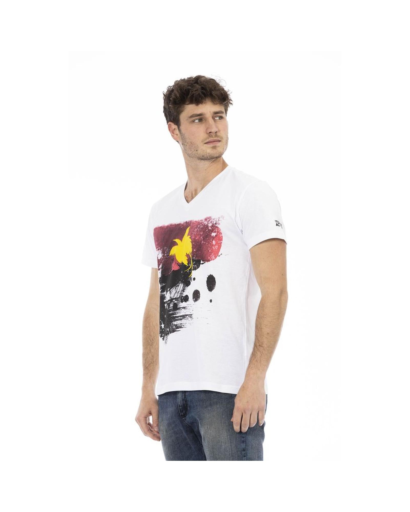 Trussardi Action Men's Elegant White V-Neck Tee with Front Print - M Secondary image