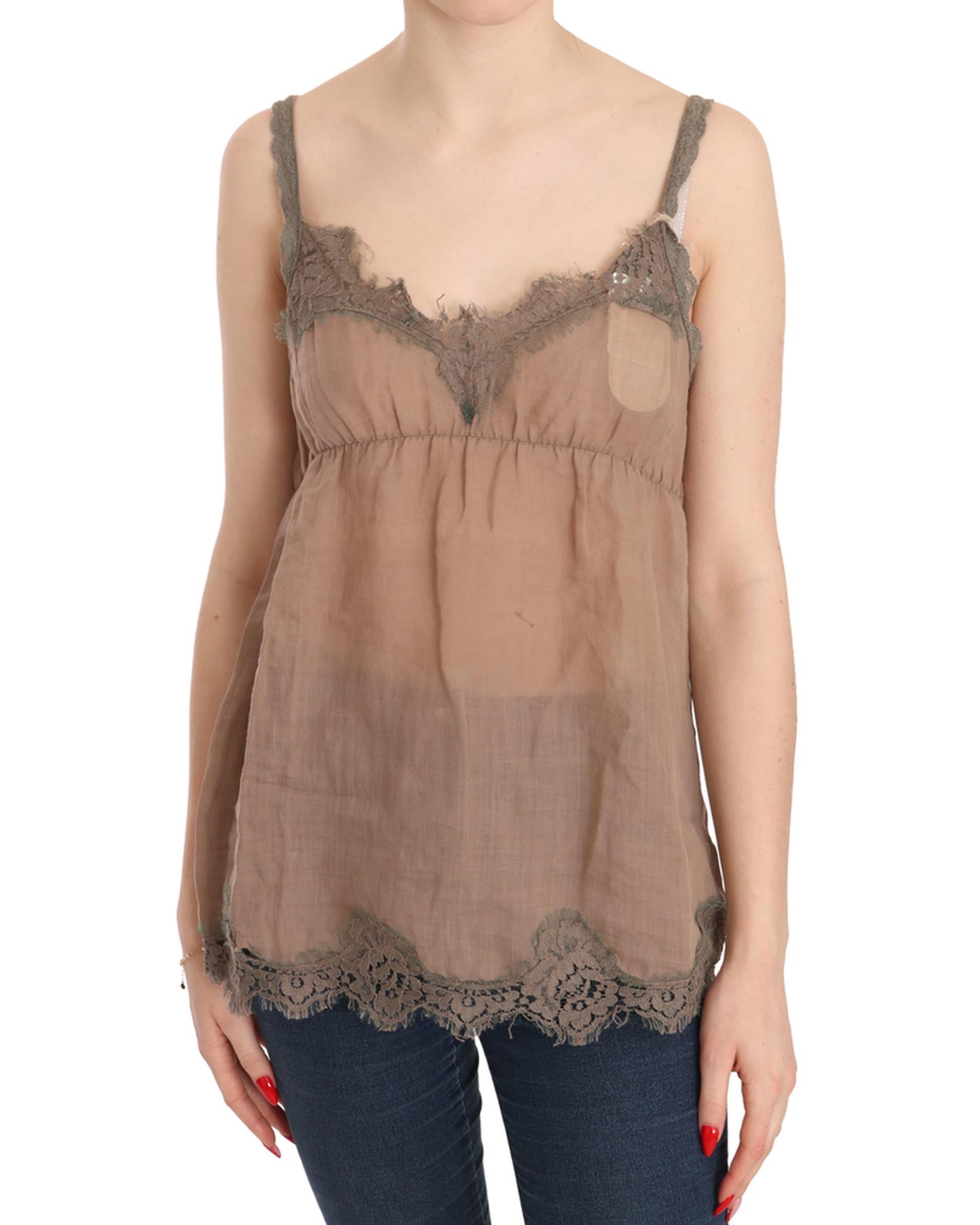 Brown Lace Spaghetti Strap Plunging Top Blouse 44 IT Women Main image