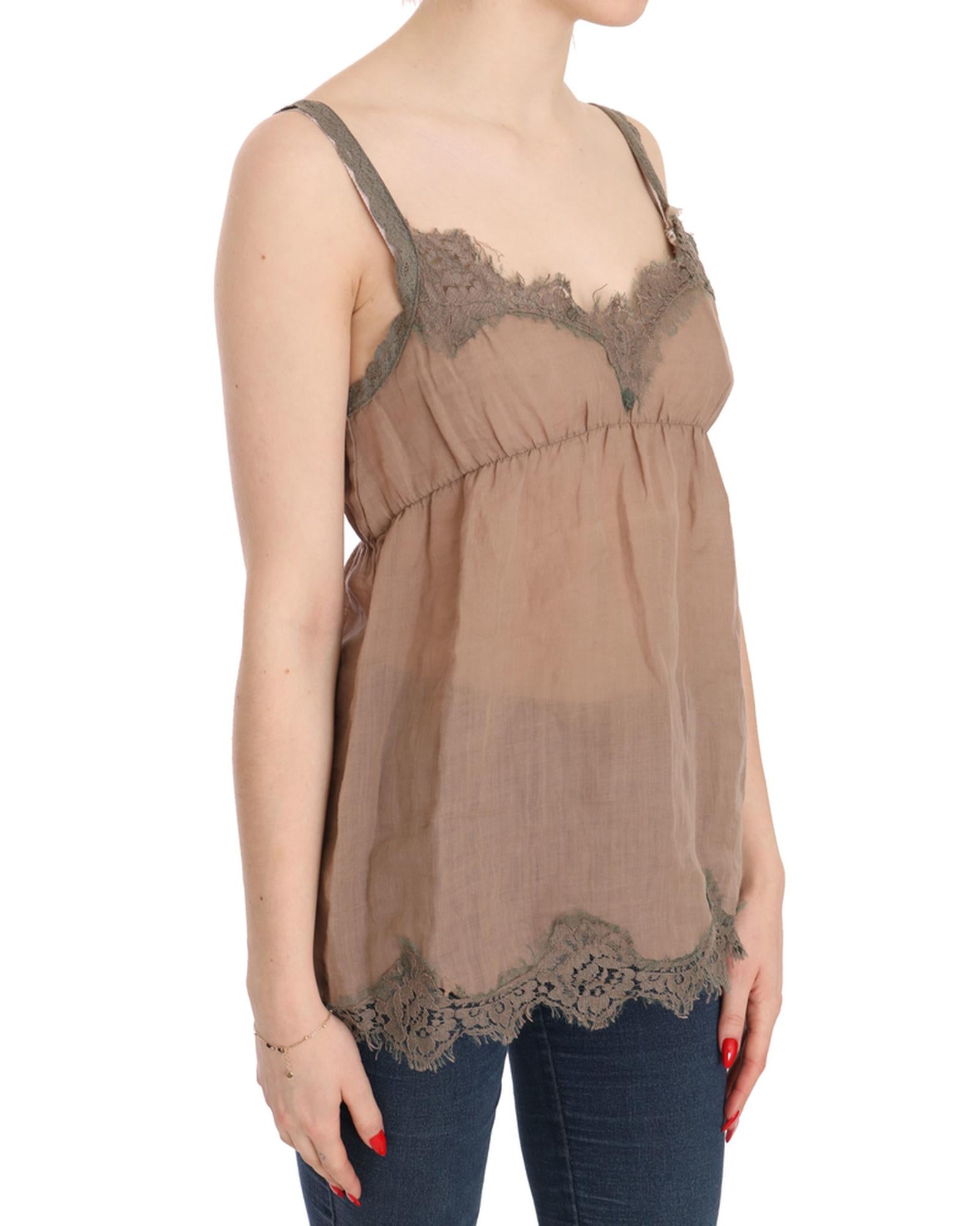 Brown Lace Spaghetti Strap Plunging Top Blouse 44 IT Women Secondary image