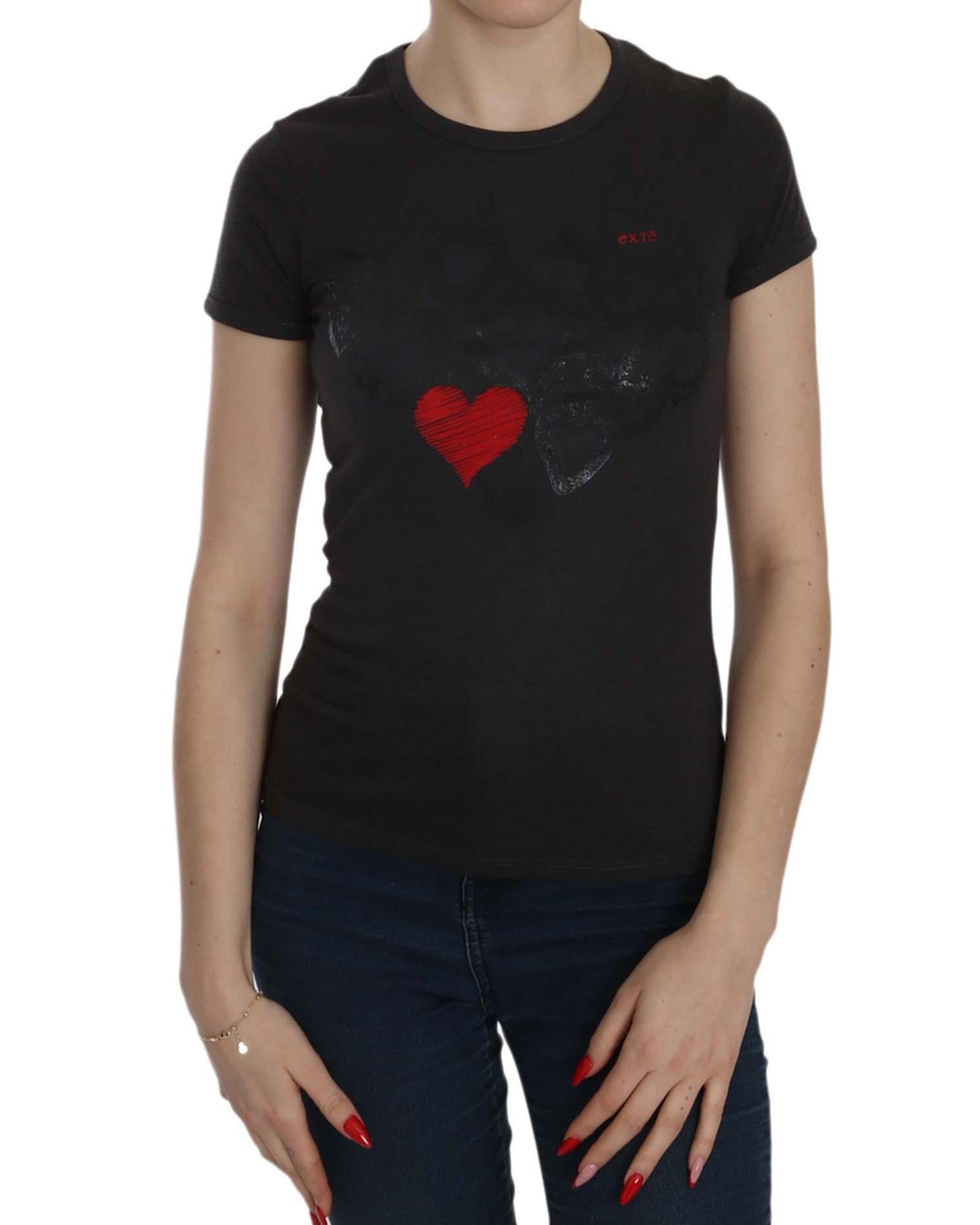 EXTE Black Hearts Print Crew Neck Blouse 42 IT Women Main image