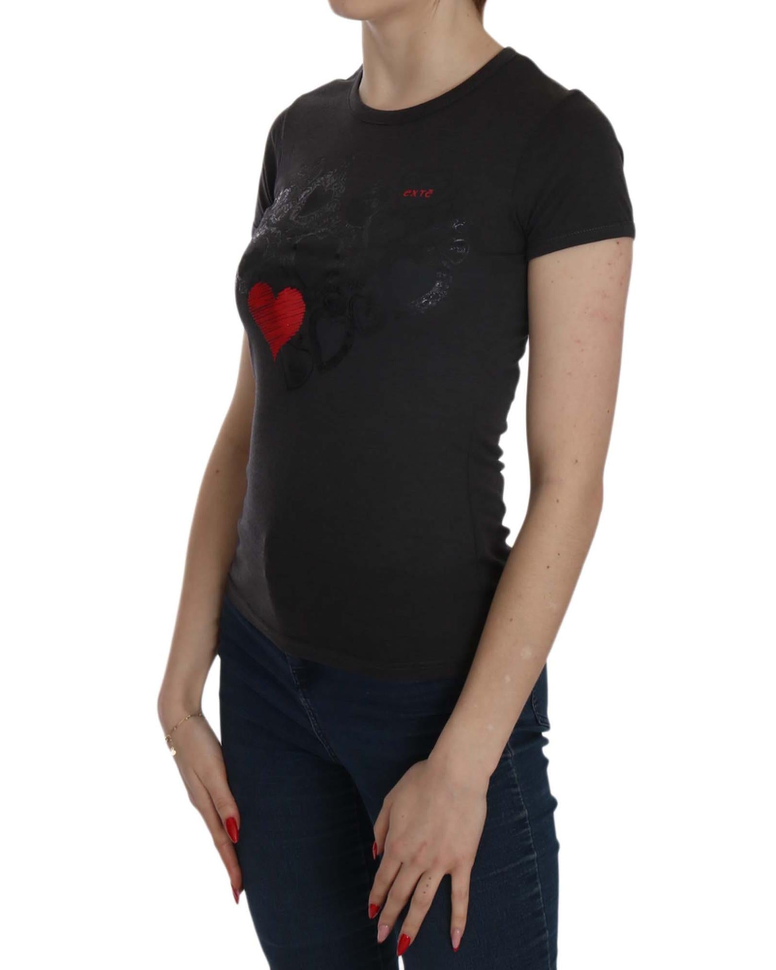 EXTE Black Hearts Print Crew Neck Blouse 42 IT Women Secondary image