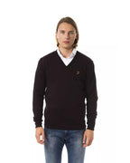 Embroidered V-neck Sweater in Extrafine Wool Merinos XL Men