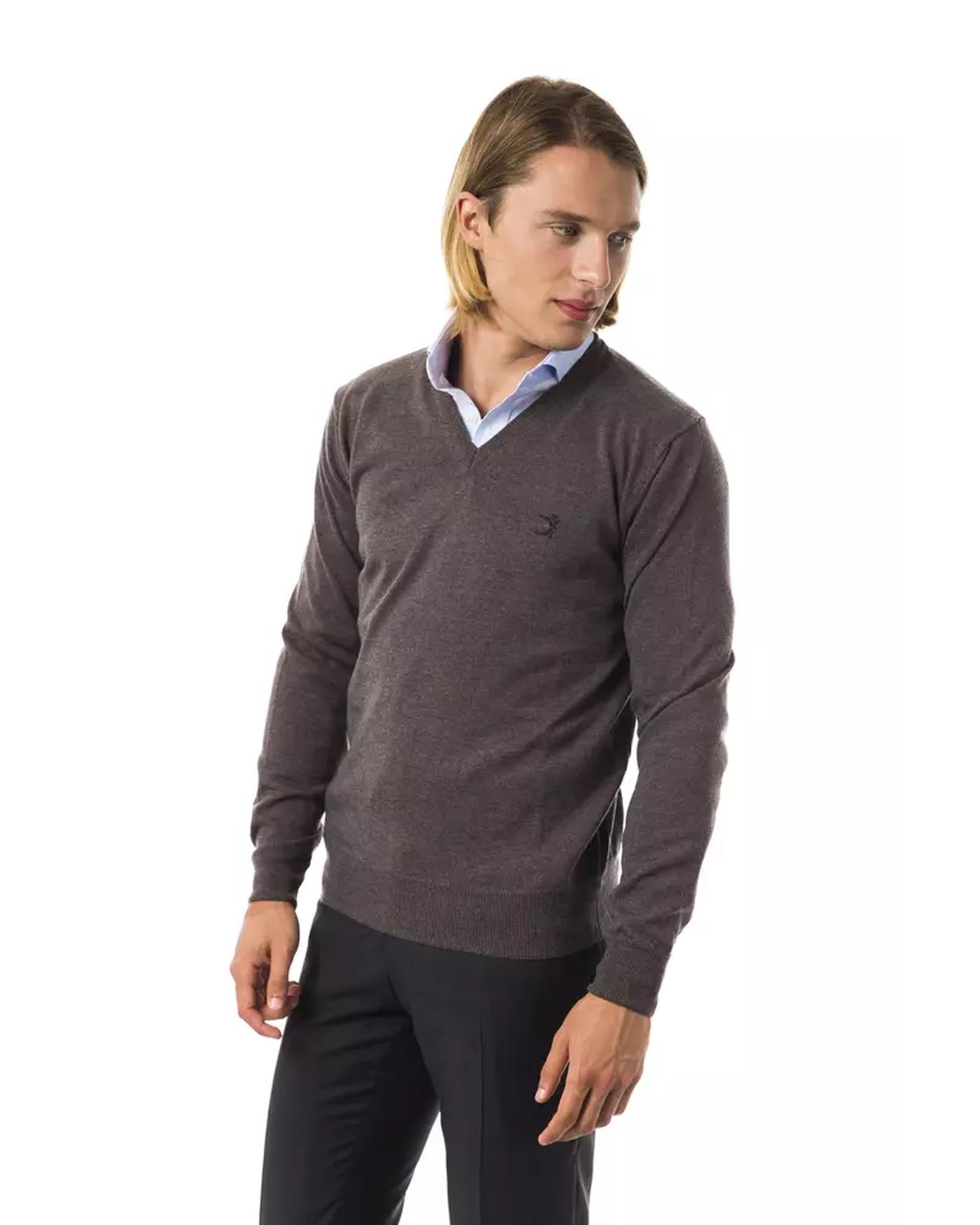 Embroidered V-neck Sweater in Extrafine Merino Wool M Men Secondary image
