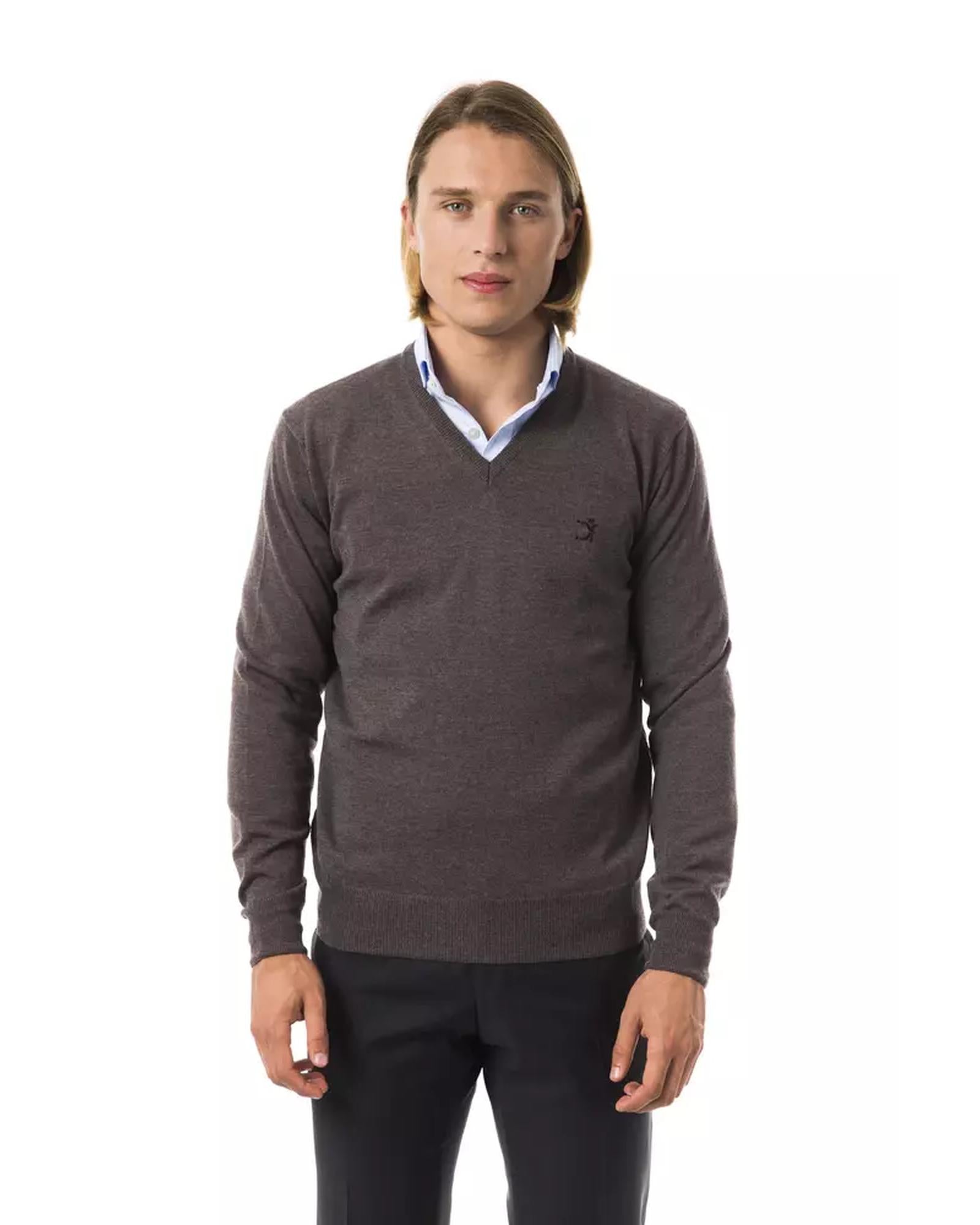 Embroidered V-neck Sweater in Extrafine Merino Wool S Men Main image
