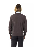 Embroidered V-neck Sweater in Extrafine Merino Wool XL Men