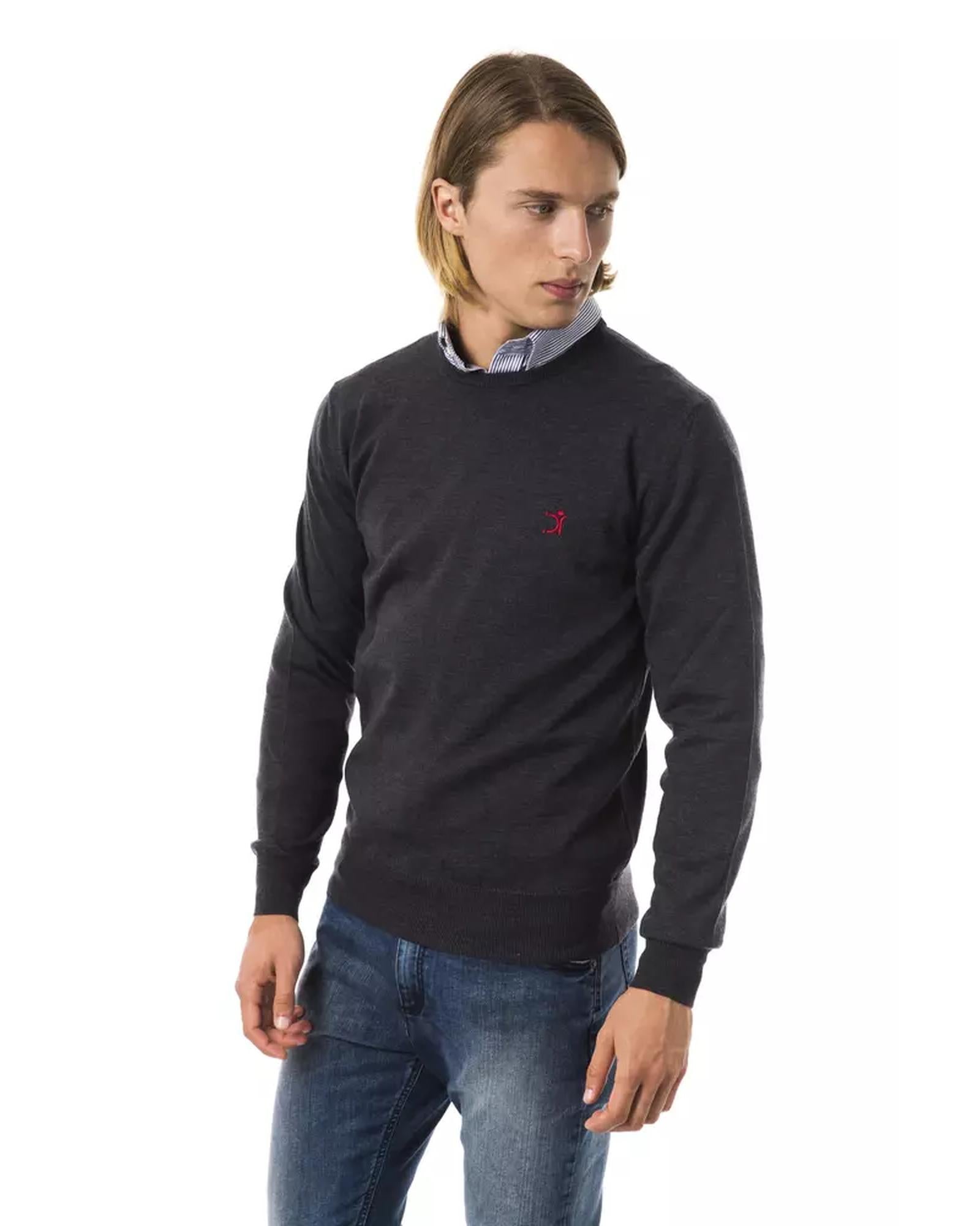 Embroidered Crew Neck Sweater made from Extrafine Wool Merinos Fabric 2XL Men Secondary image