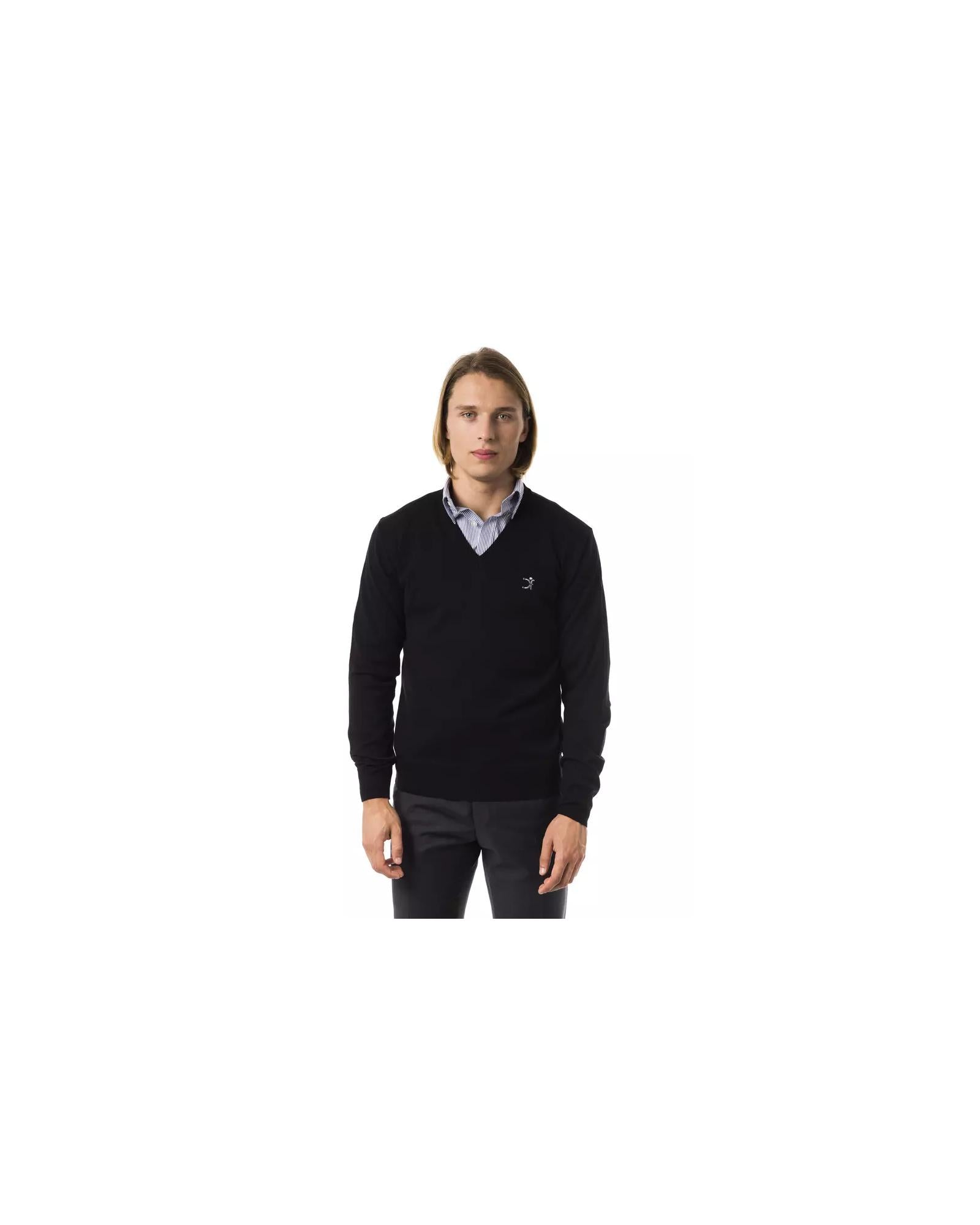 Embroidered V-neck Sweater in Extrafine Wool Merinos M Men Main image