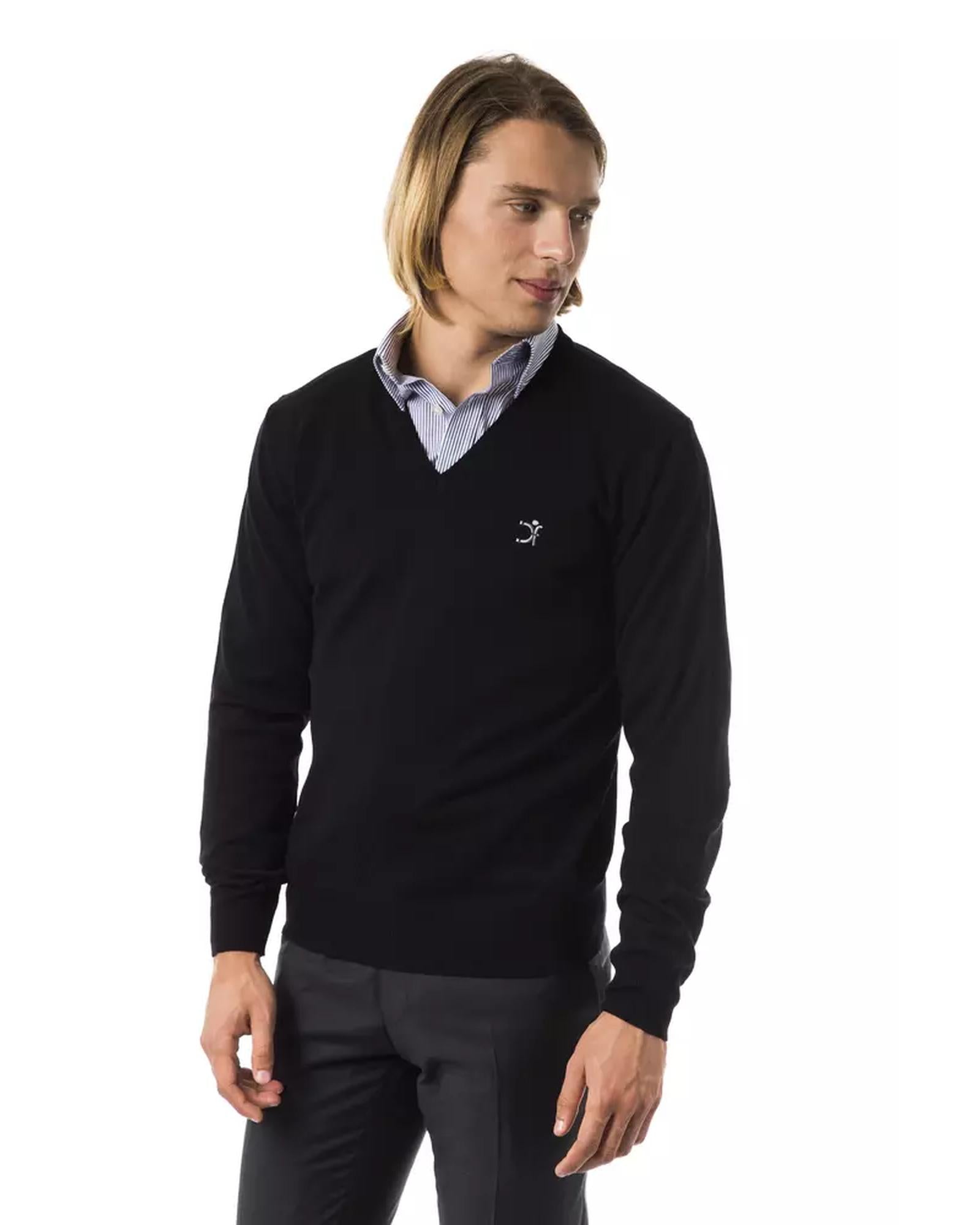 Embroidered V-neck Sweater in Extrafine Wool Merinos M Men Secondary image