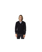 Embroidered V-neck Sweater in Extrafine Wool Merinos S Men
