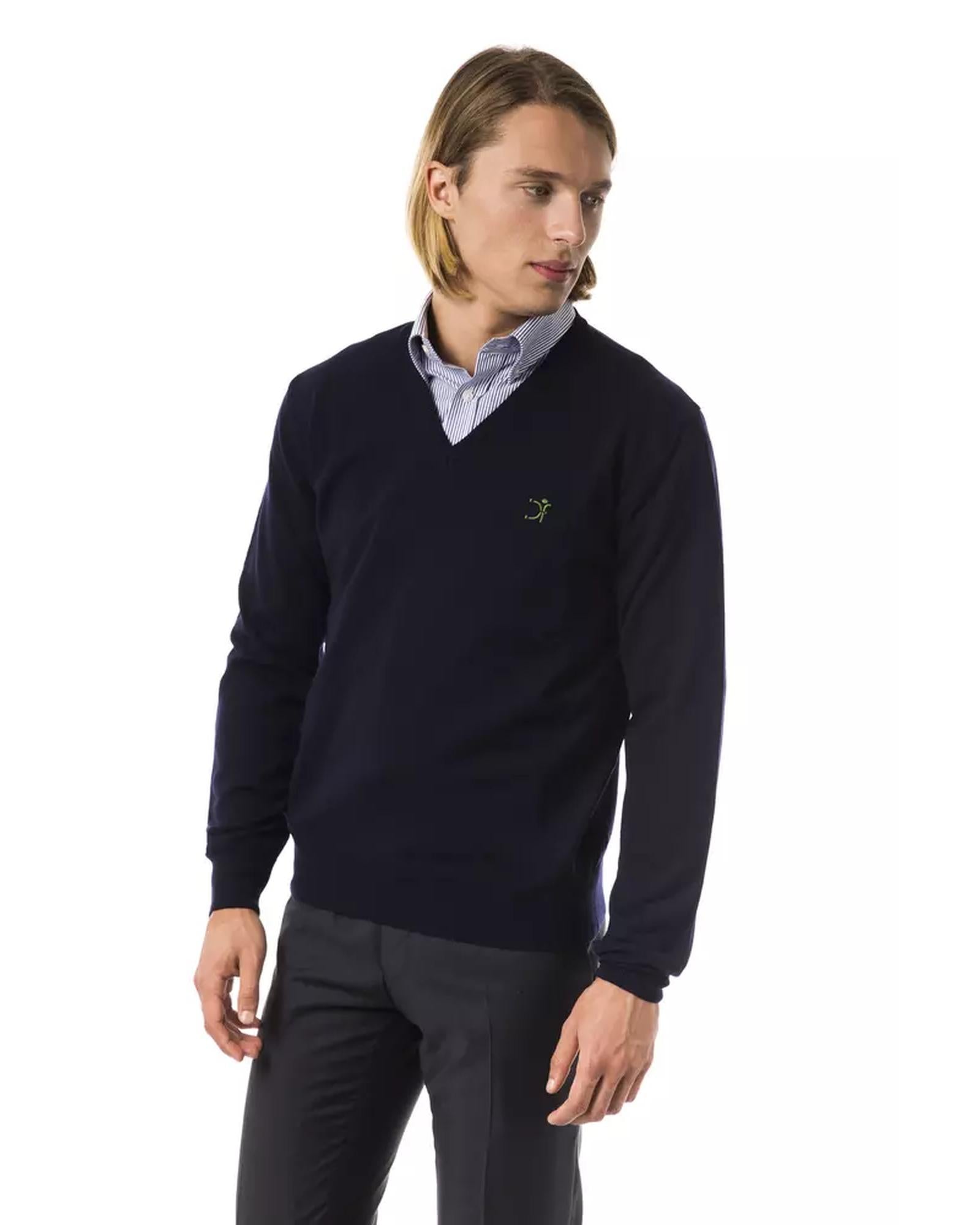 Embroidered V-neck Sweater in Extrafine Merino Wool XS Men Secondary image
