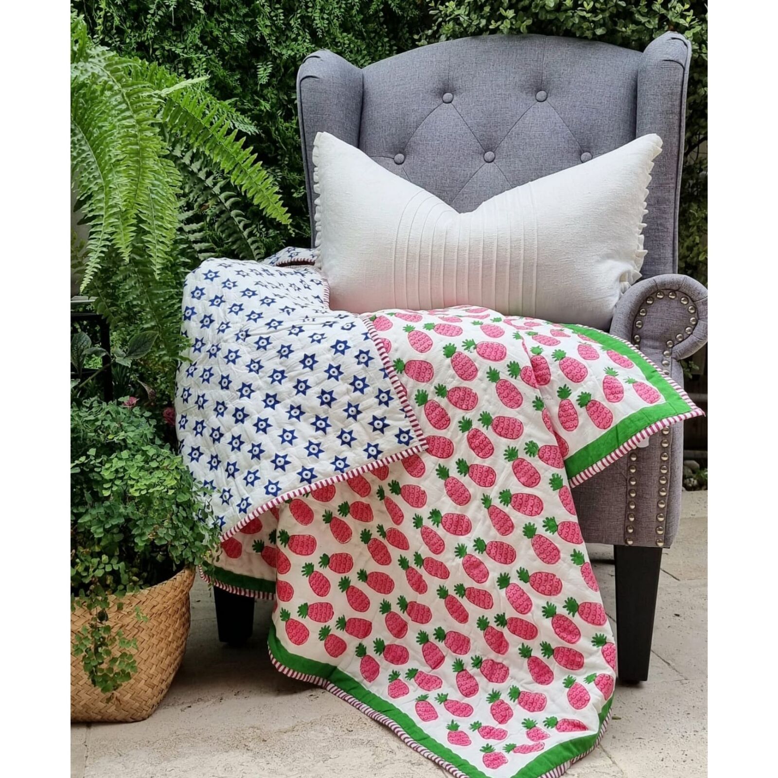GOTS Certified Organic Cotton Reversible Baby Quilt (100x120cm) - Pink Pineapple Secondary image