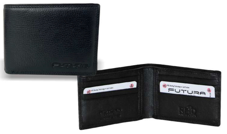 Futura Mens RFID Protected Slim Genuine Leather Wallet - Black Main image