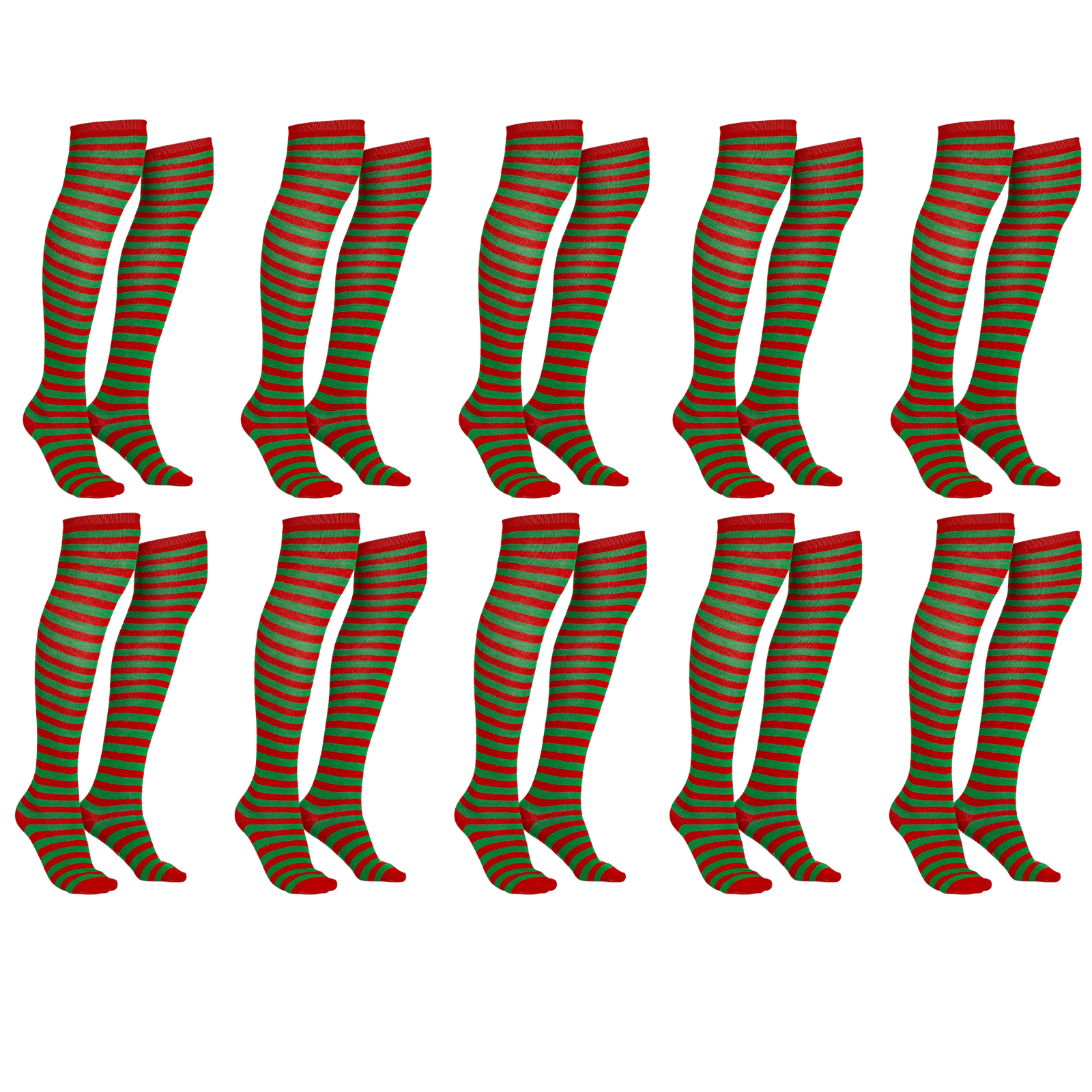 10x Christmas Over The Knee Socks Red Green Xmas Candy Cane Striped Elf Bulk Secondary image
