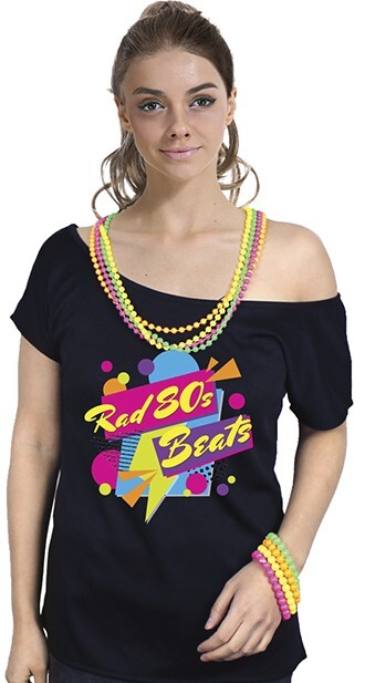 Rad 80s Beats Womens T Shirt Costume Ladies 1980s Fancy Dress Up Top - Black Secondary image