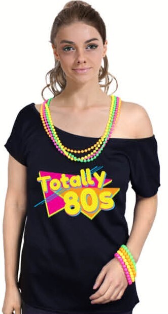 Totally 80s Black Womens T Shirt Costume Ladies 1980s Fancy Dress Up Top Main image