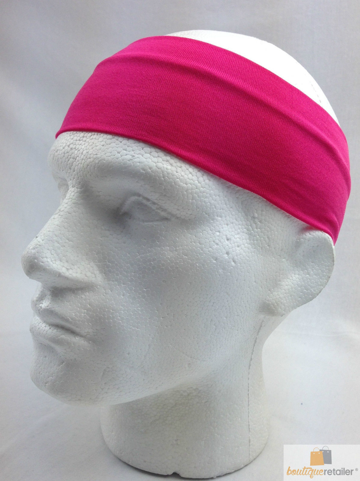 PLAIN HEADBAND Elastic Stretch Sports Yoga Hair Band Unisex 8cm Wide Wrap - Hot Pink Main image