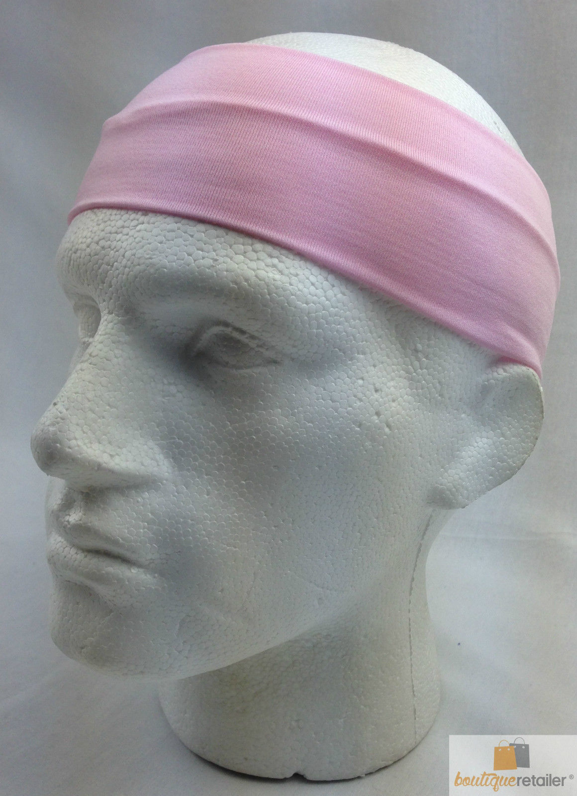 PLAIN HEADBAND Elastic Stretch Sports Yoga Hair Band Unisex 8cm Wide Wrap - Light Pink Secondary image