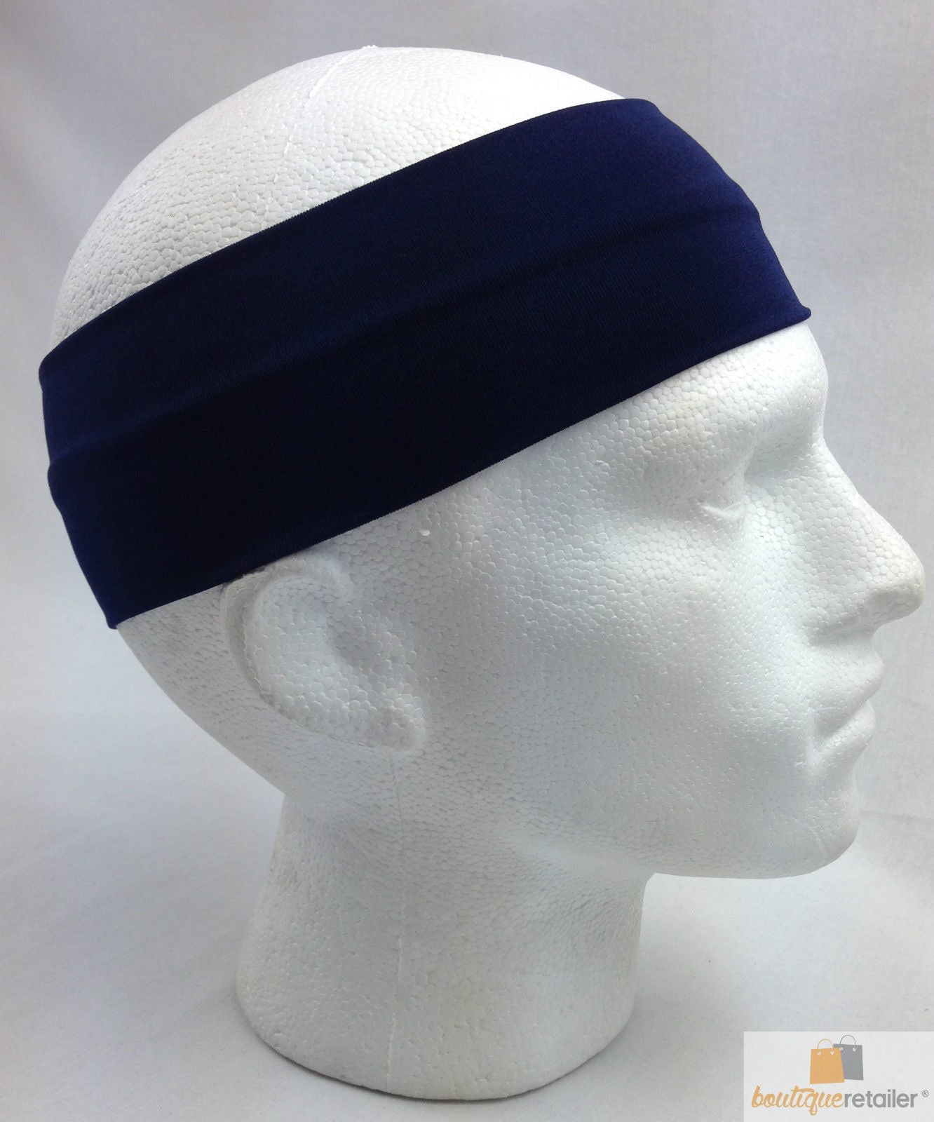 PLAIN HEADBAND Elastic Stretch Sports Yoga Hair Band Unisex 8cm Wide Wrap - Navy Blue Secondary image